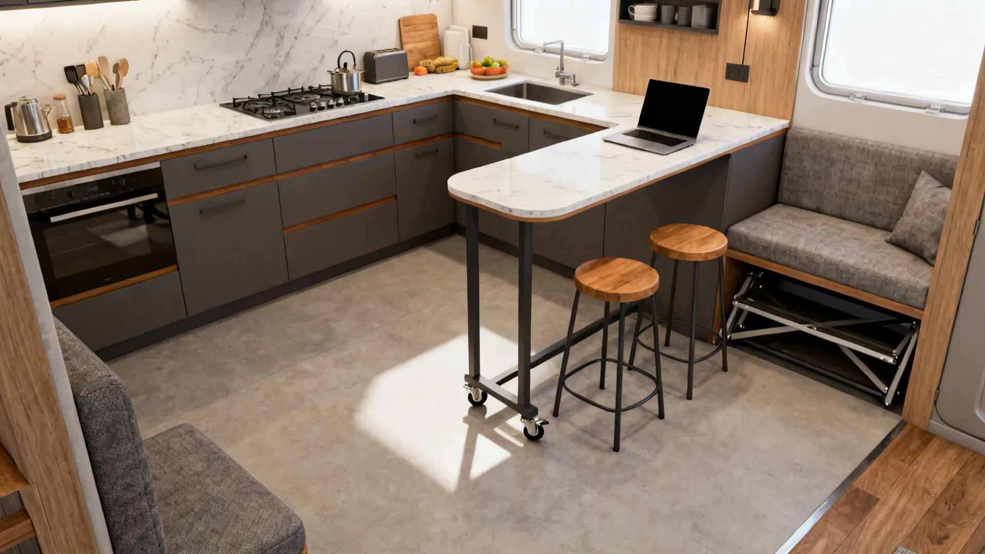 Flexible island that multitasks as dining