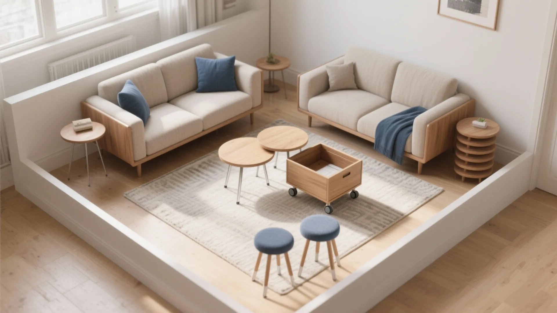 2) Multifunctional furniture and flexible layout