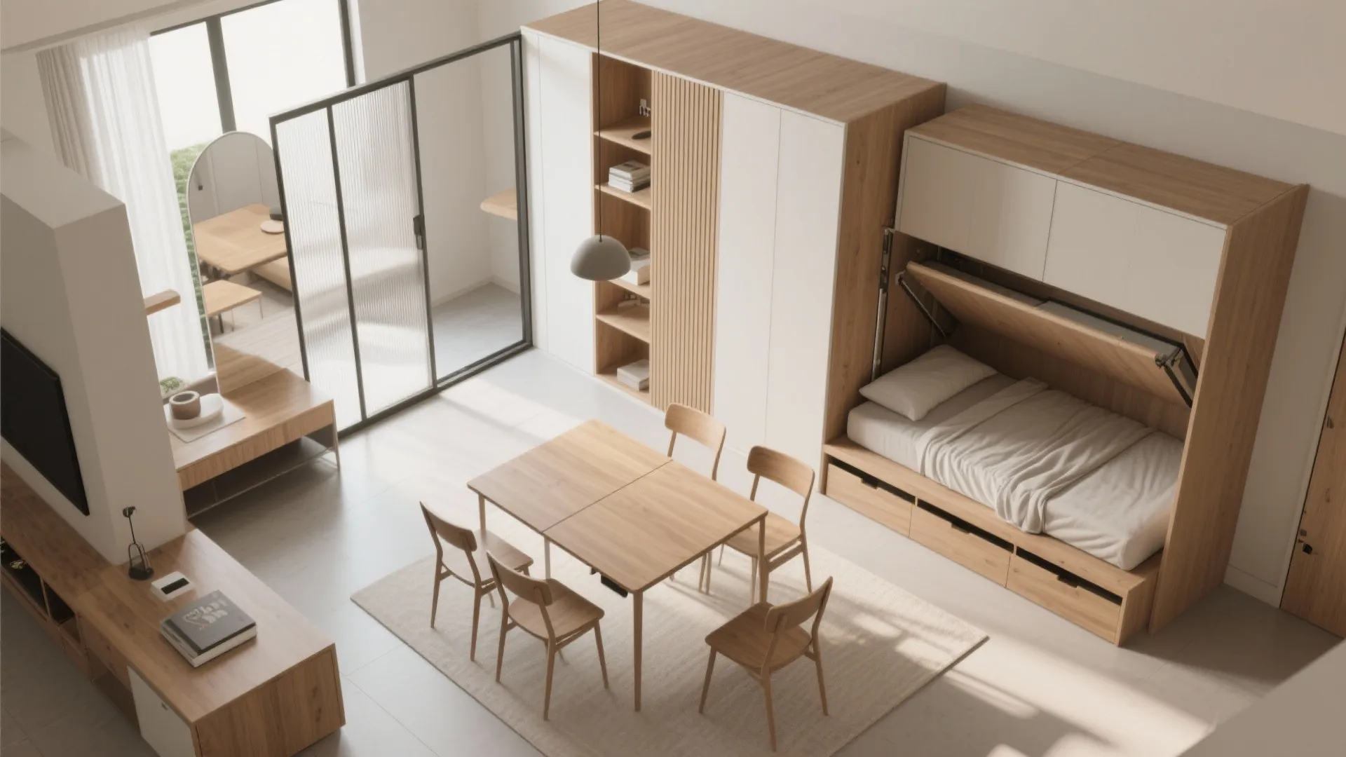 5. Flexible layouts: foldout tables, sliding panels, and pop-up beds