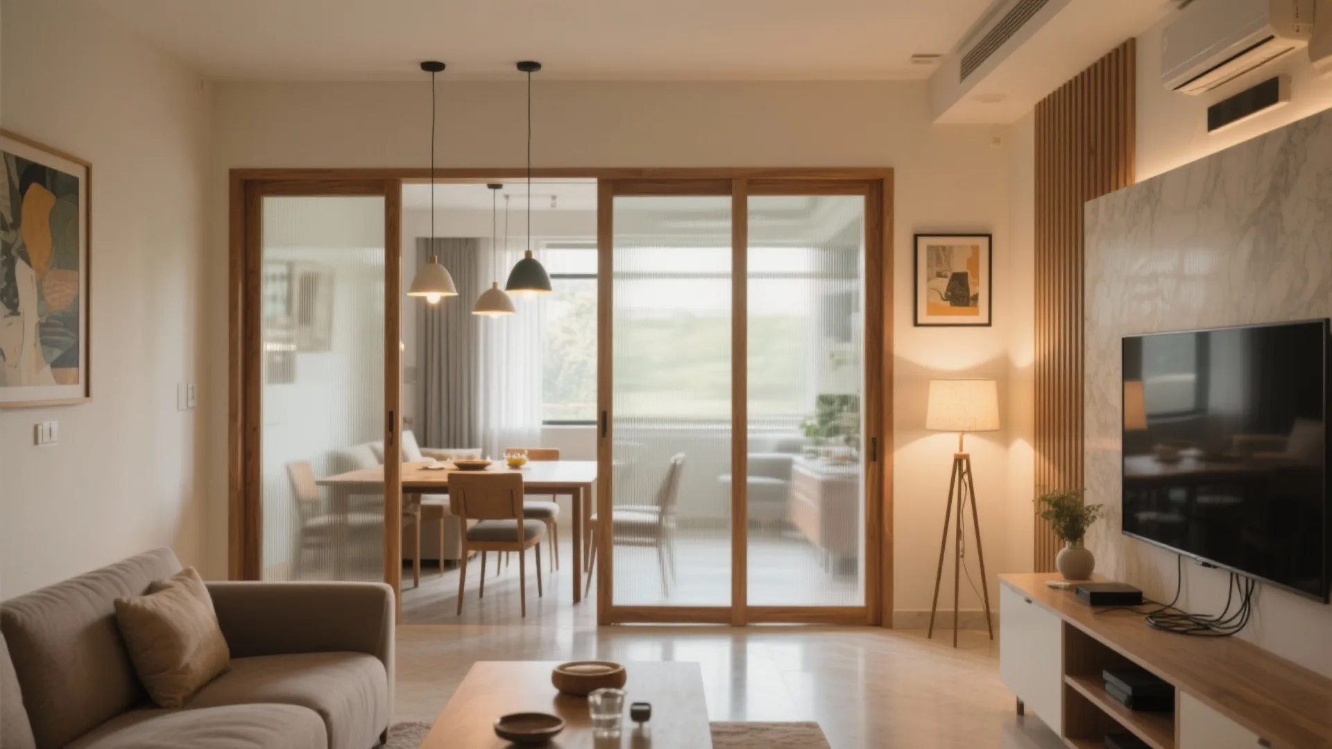 3) Flexible Living-Dining With Sliding Partitions