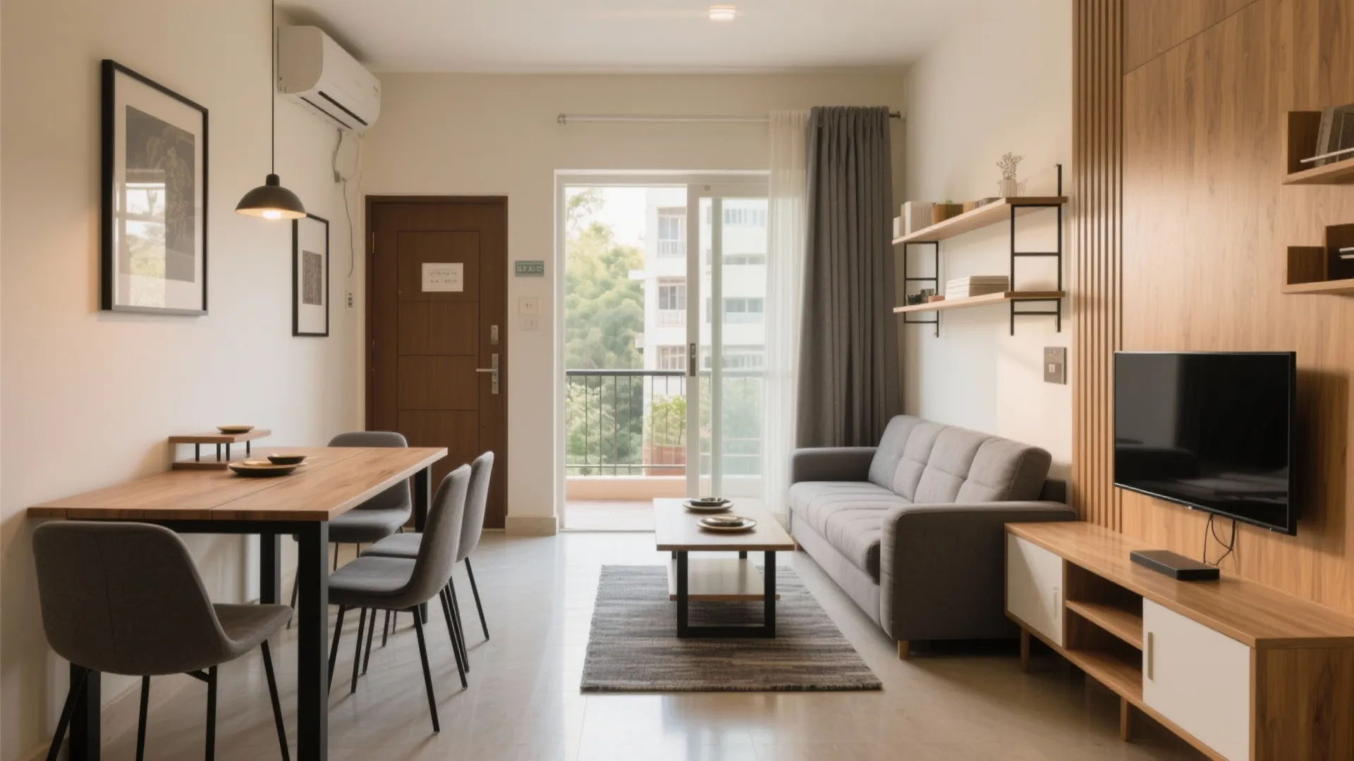 2) Living-dining combo with transformable furniture