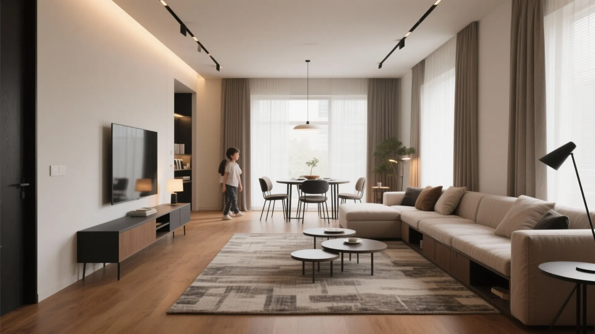 Flexible living-dining planning for family flow