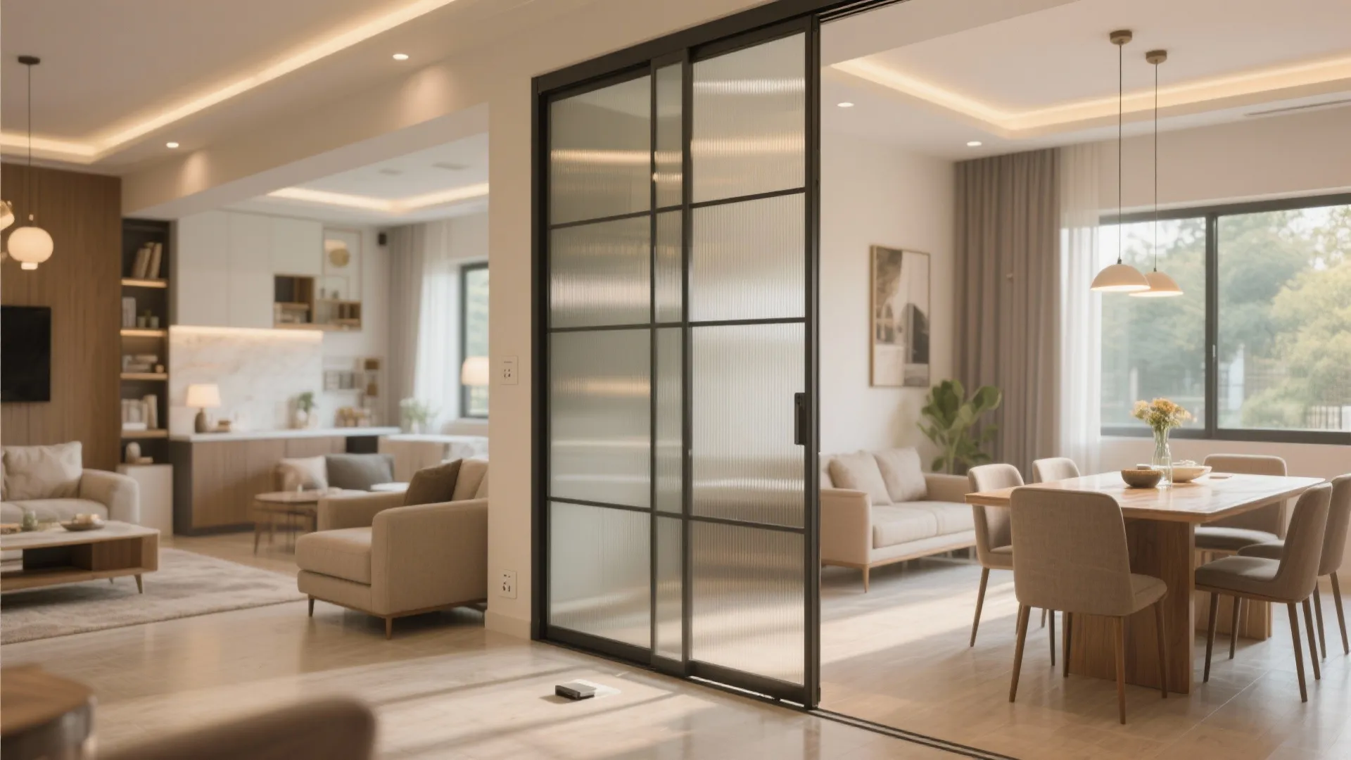 3) Flexible Living-Dining with Sliding Partitions