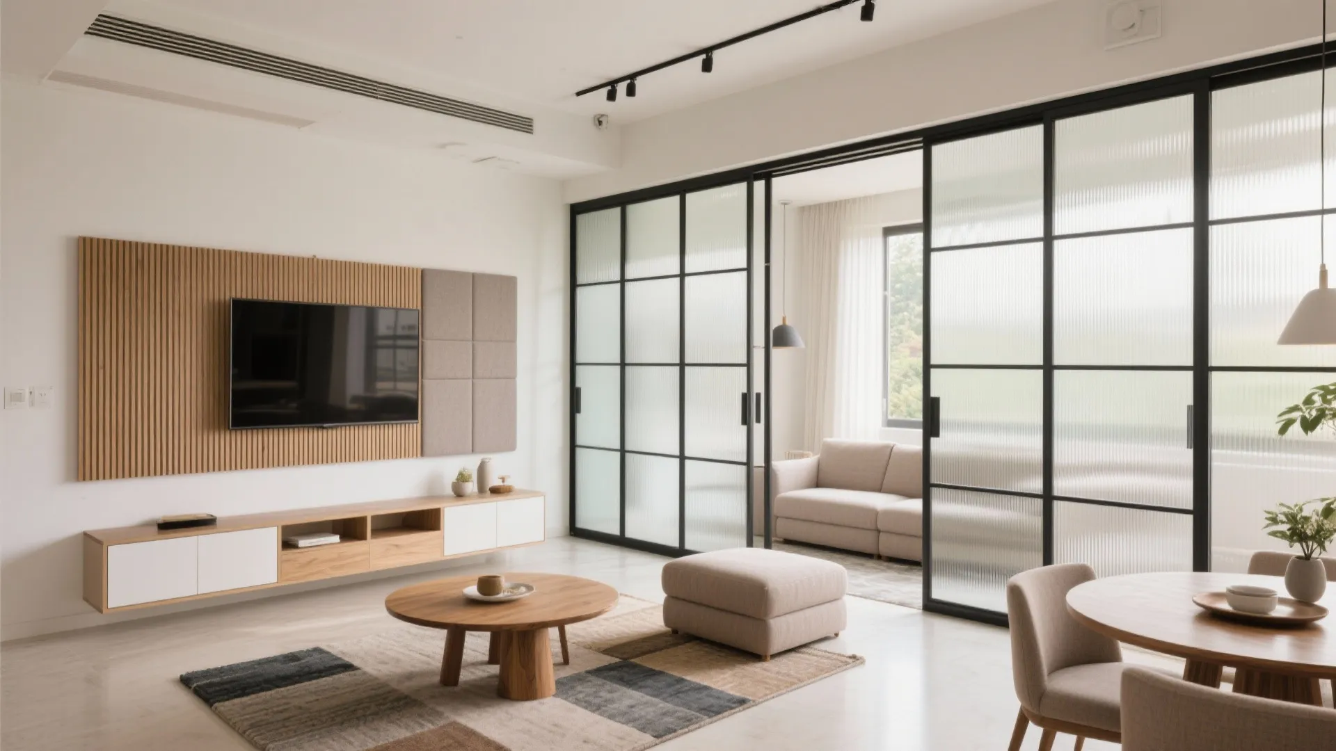 Flexible Living-Dining Core with Sliding Partitions