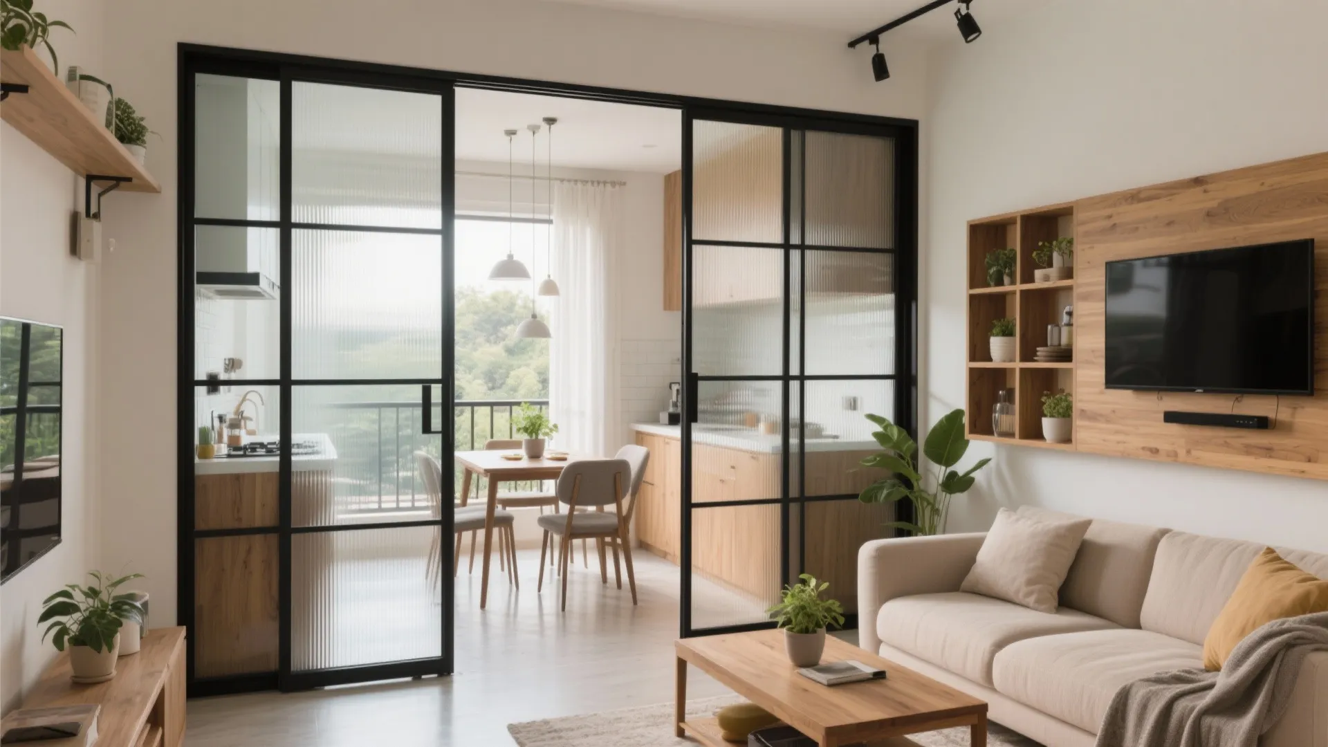 Flexible Living–Dining With Sliding Partitions