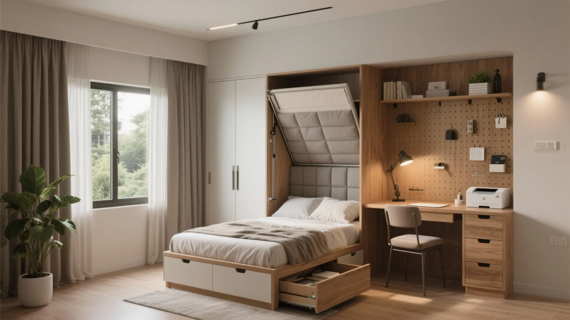 The flex room: guest bed by night, study by day