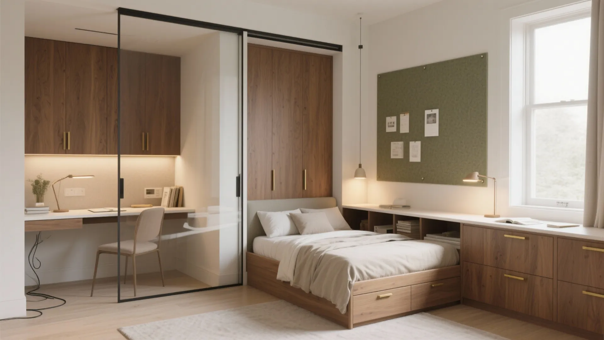 Flexible fourth bedroom: study + guest with sliding partitions