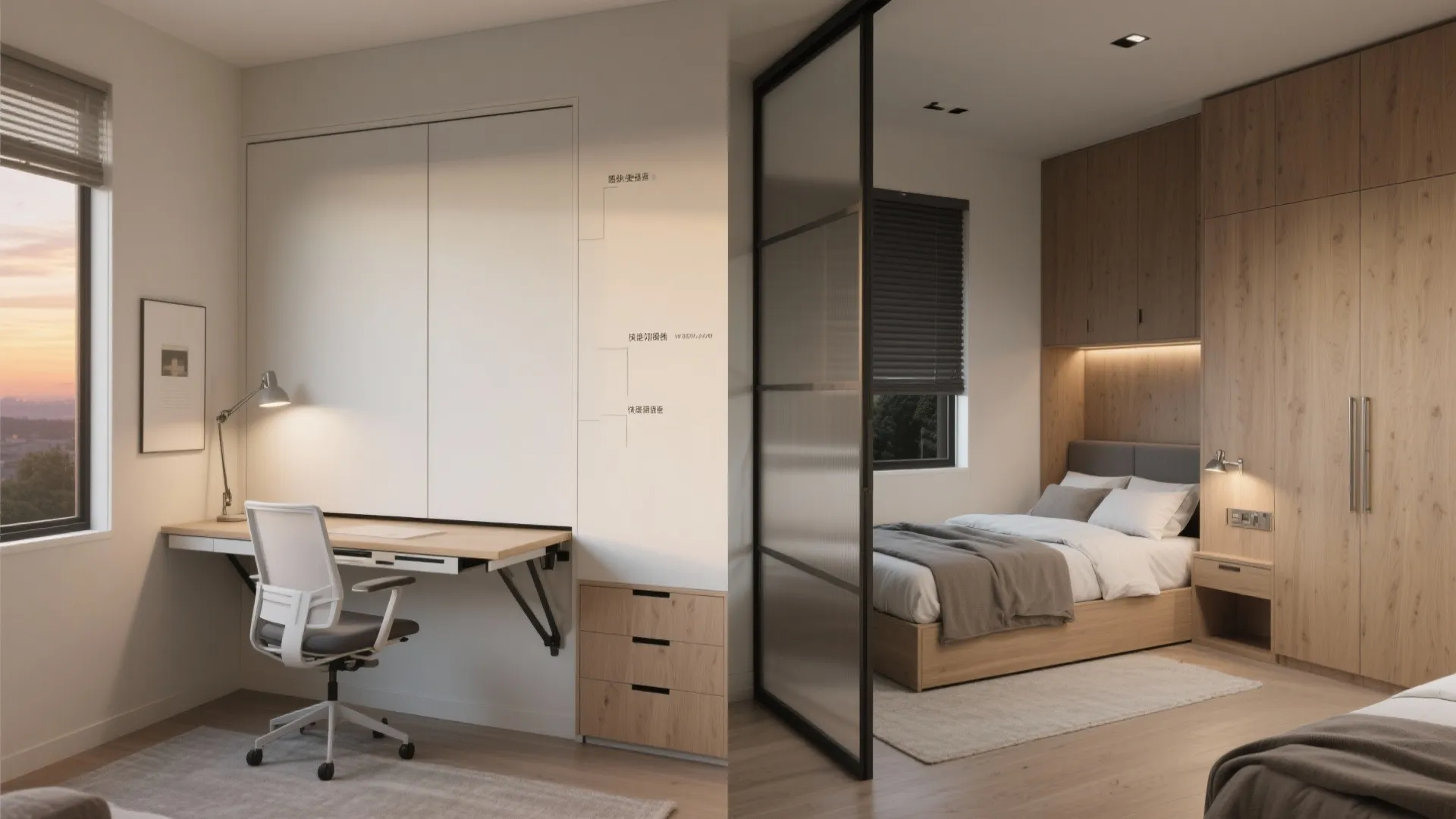 Multi-functional flex room: office by day, guest room by night