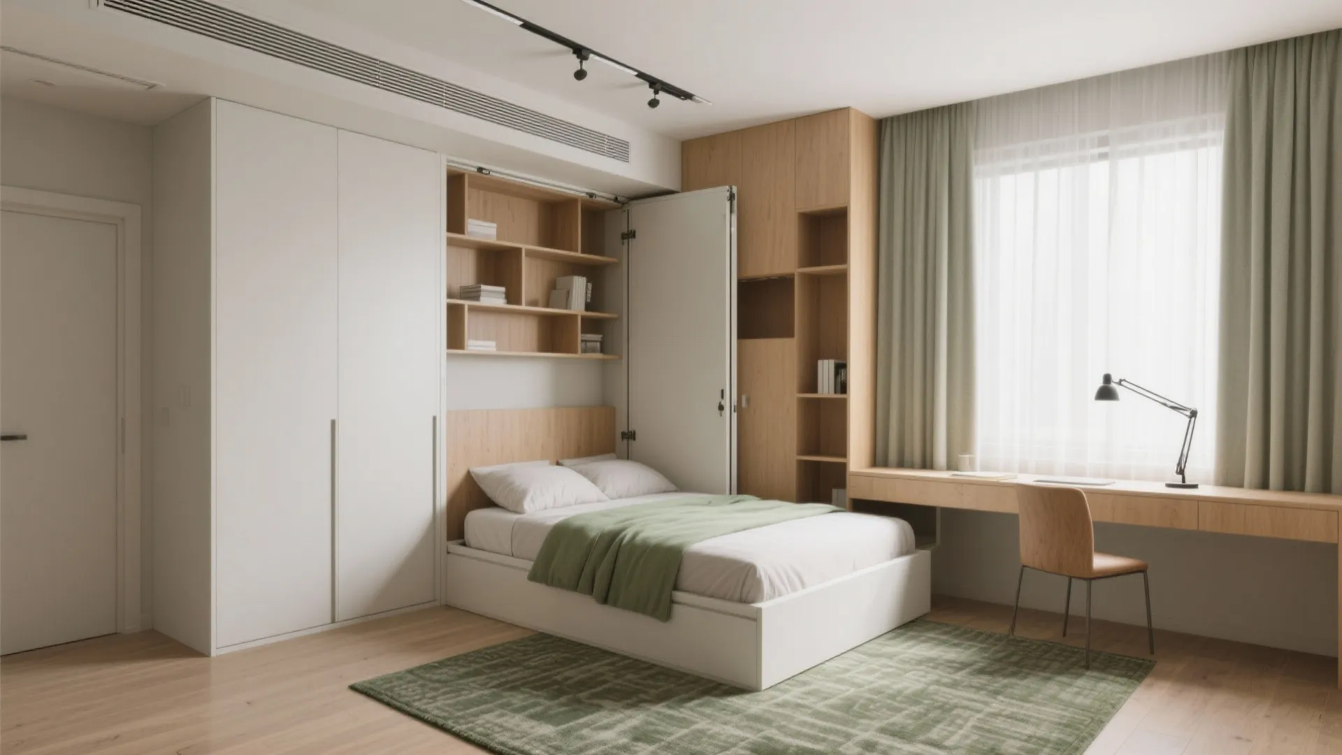 Flexible third bedroom: guest room by weekend, study by weekday