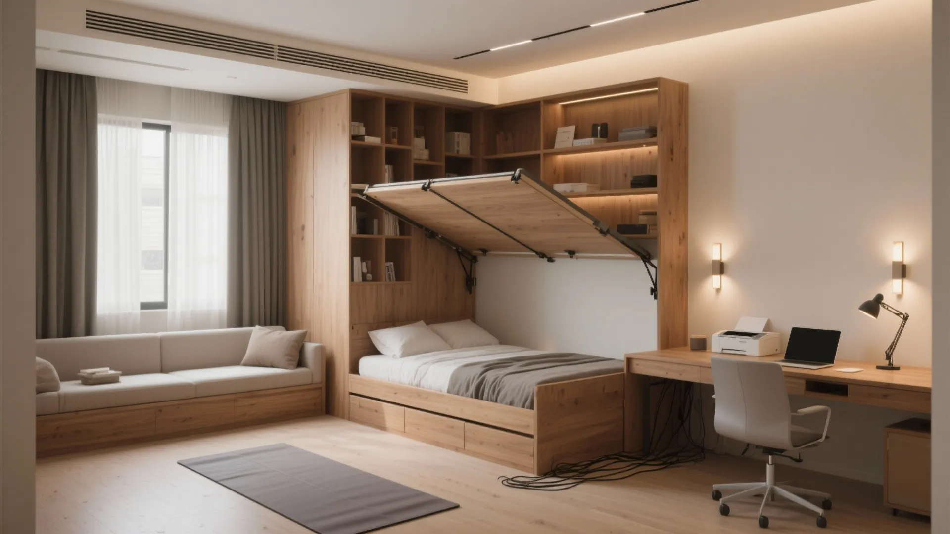 Flexible fourth room: study by day, guest room by night