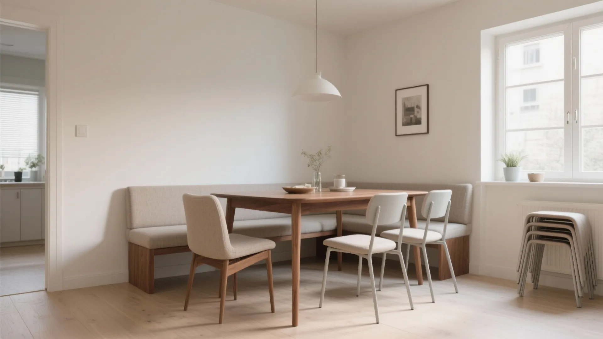 Flexible seating: benches and stackable chairs