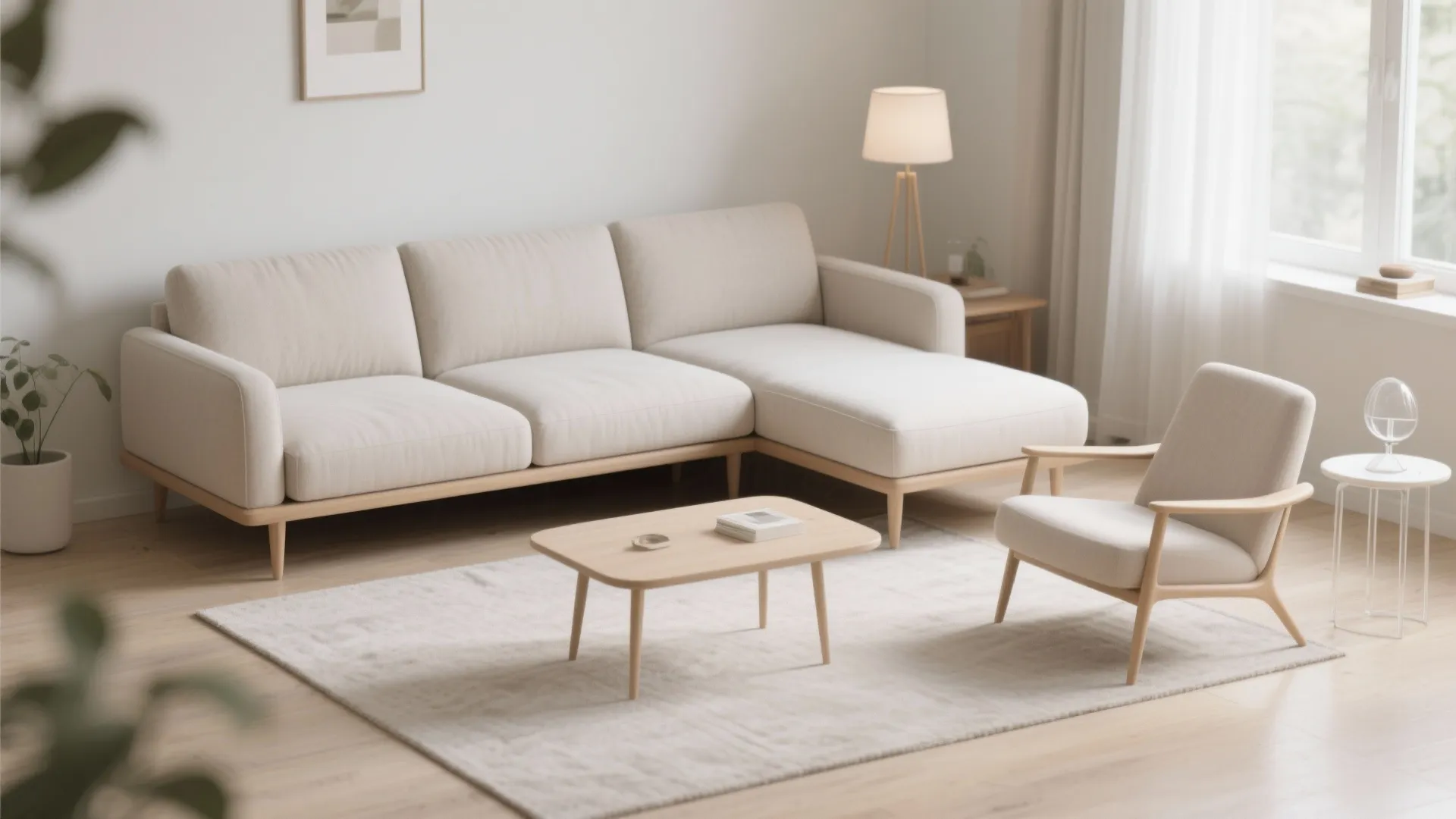 Flexible seating: compact sofa + accent chair