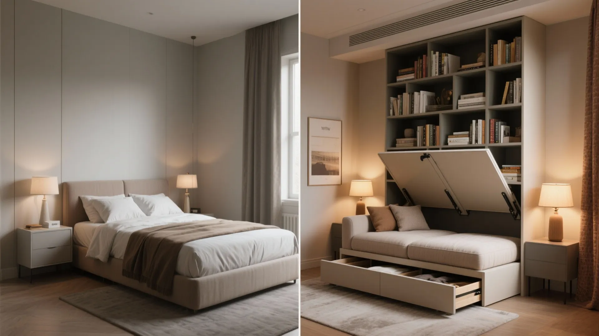 Comparison of standard bed vs. flexible sofa-bed and wall-bed solutions in a suite