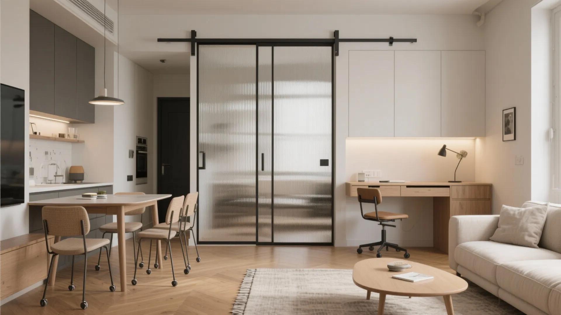 Flexible Living–Dining With Sliding Partitions
