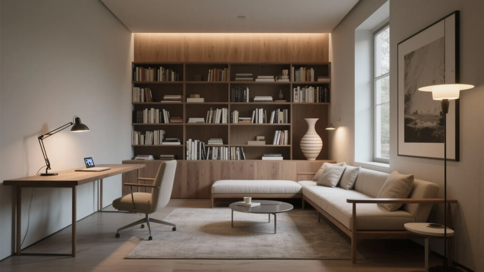 Flexible Study-Lounge: Art Lighting and Zoning That Flows