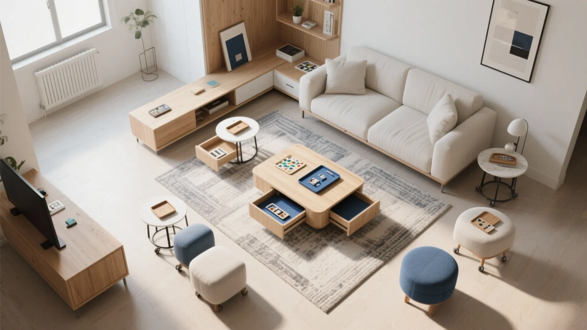 Flexible zones with mobile pieces