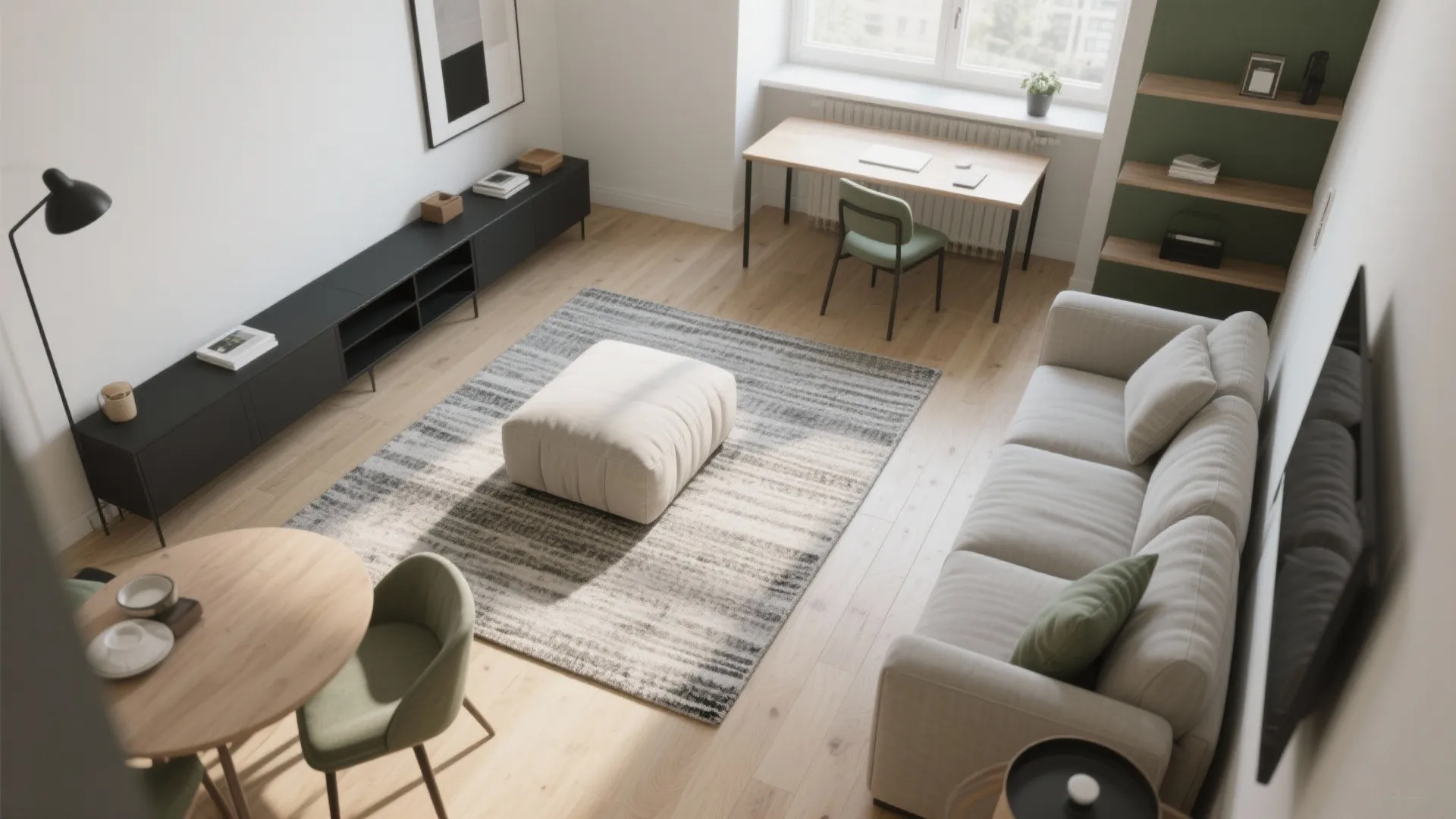 Flexible zoning with multi-functional furniture