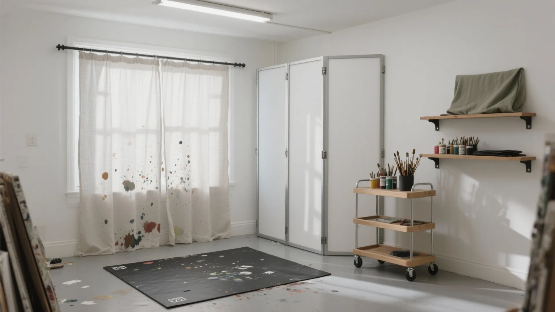 Flexible zoning with curtains, carts, and movable screens