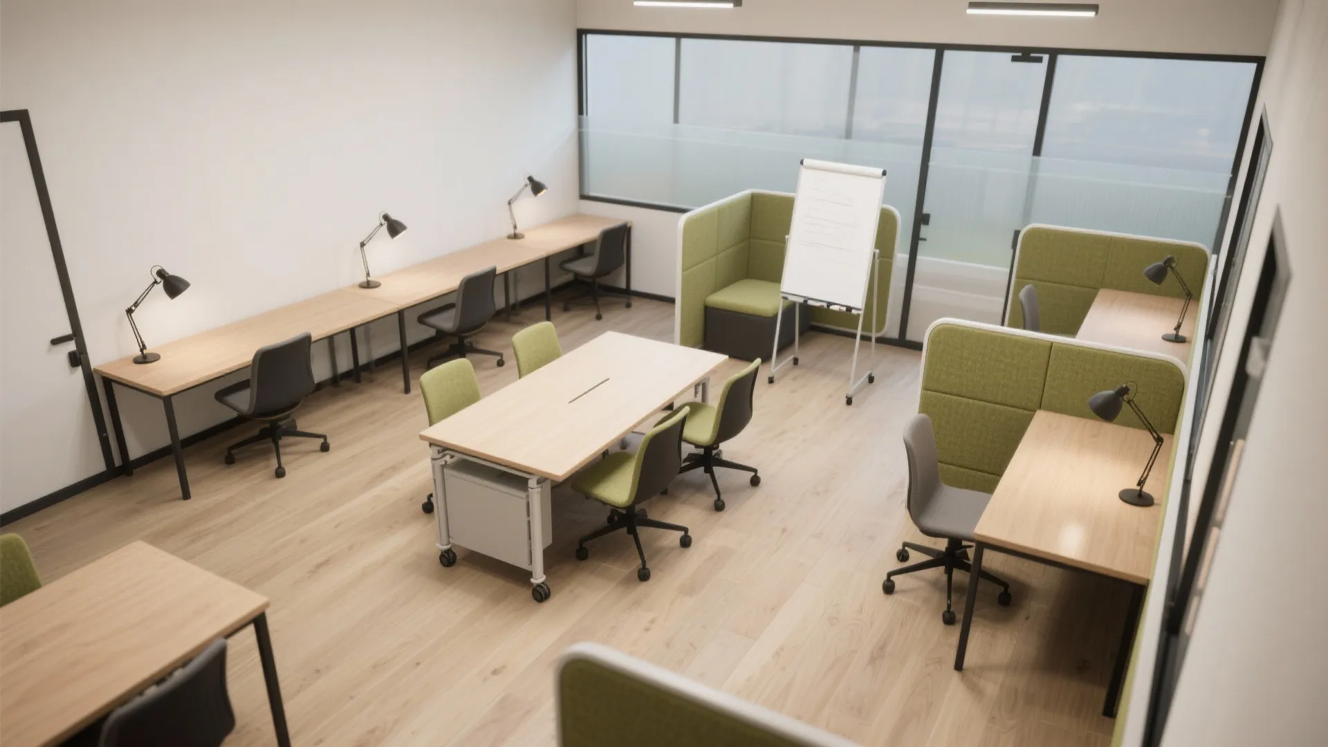 Flexible zoning for solo focus and fast team huddles