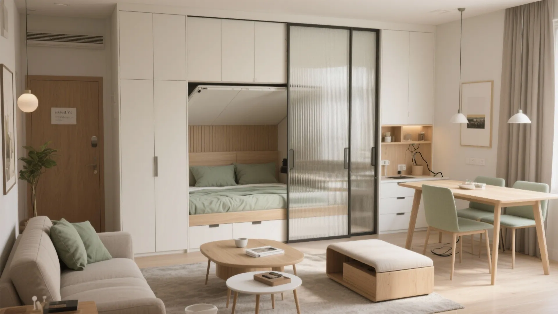 Flexible furniture and sliding panels to stretch your square feet