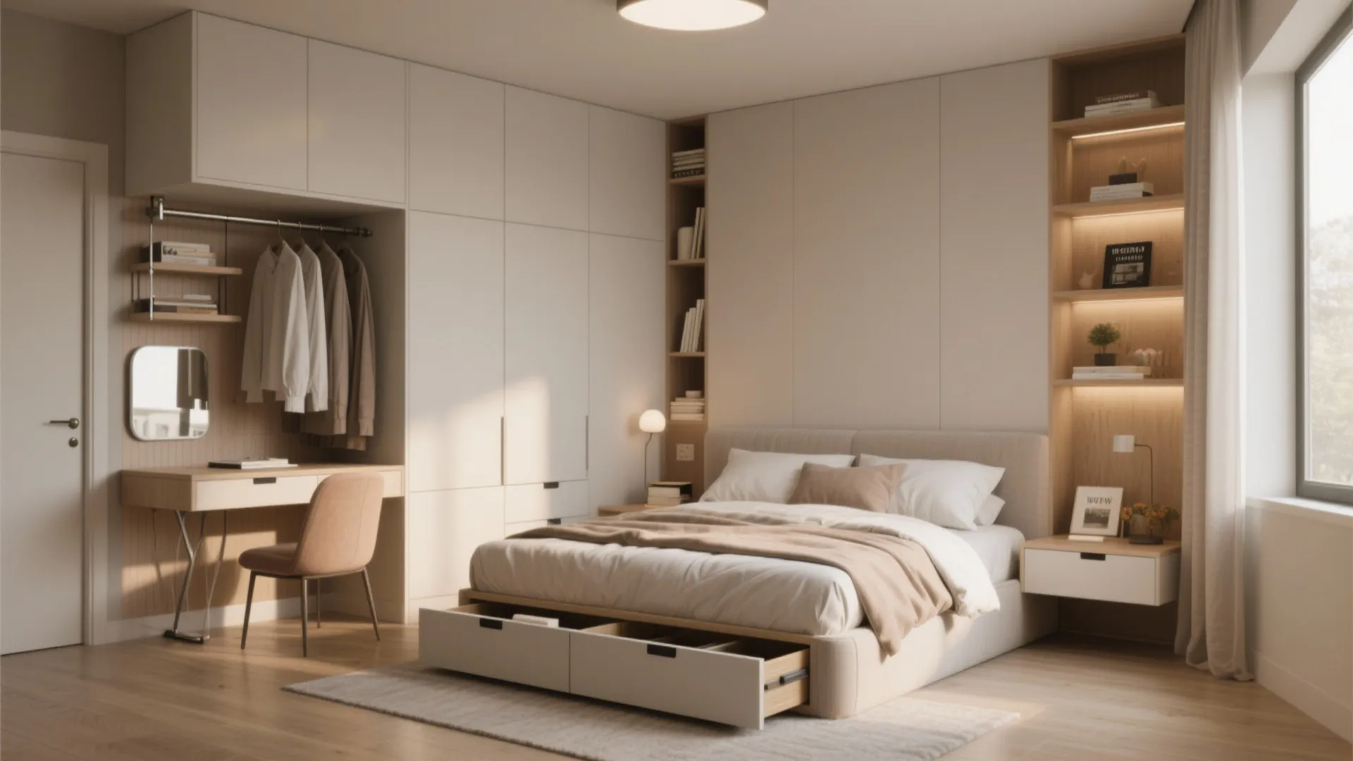 3. Flexible bedroom layouts with built-in storage