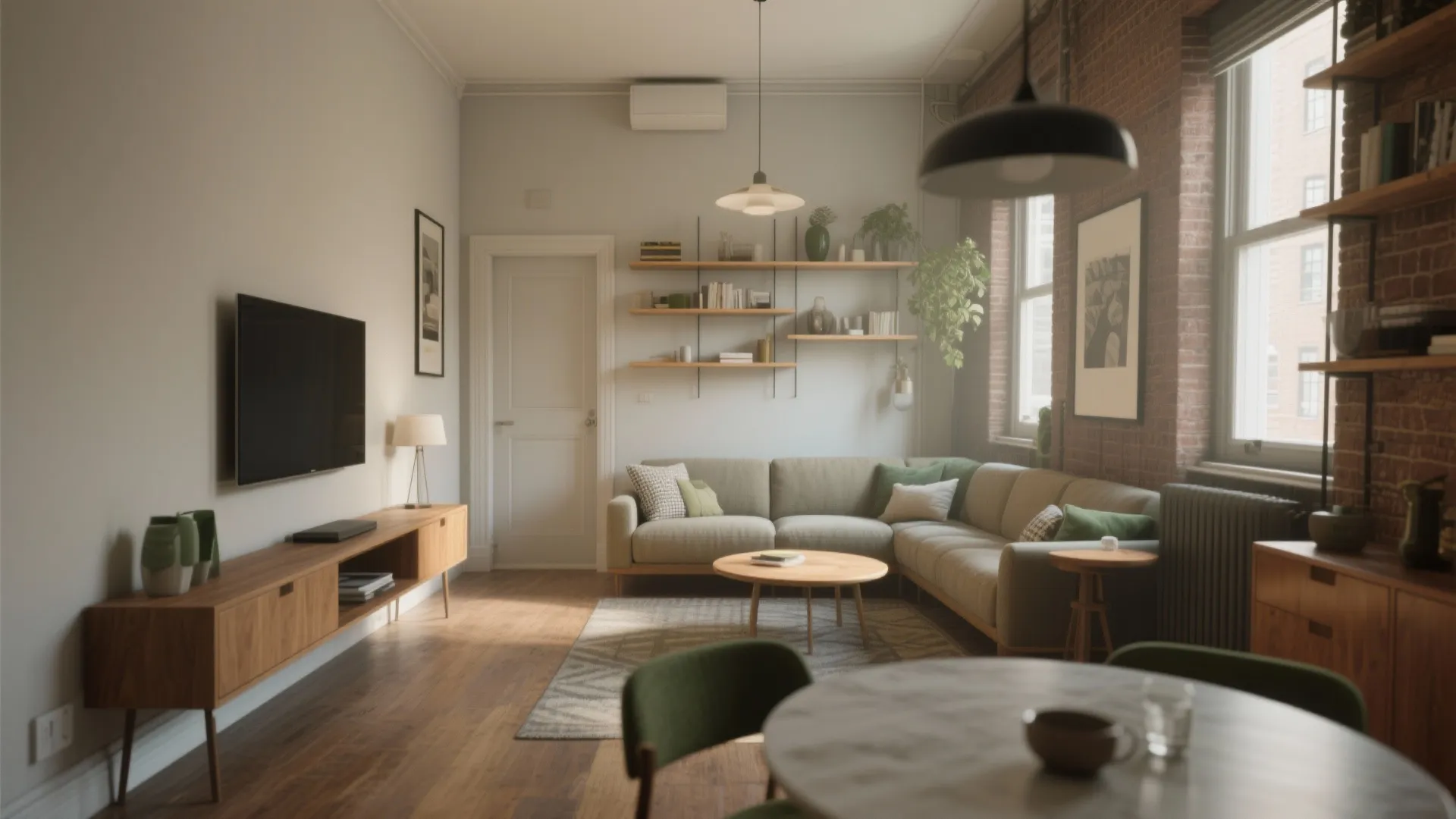 1. Flexible living + dining zone