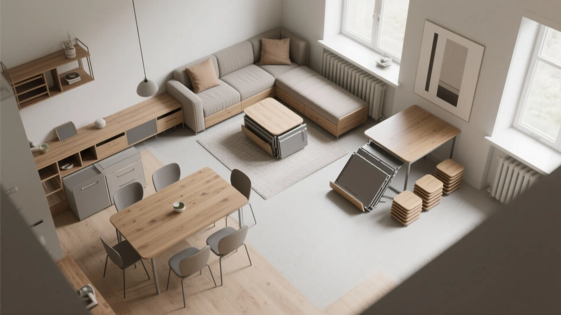 5. Flexible layouts with folding and modular pieces