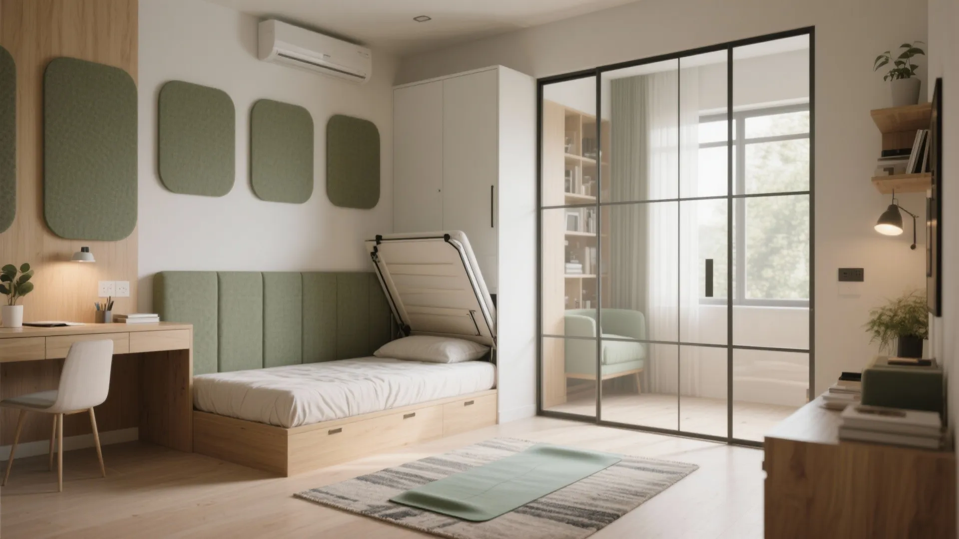 Flexible third room: office, guest room, and yoga nook in one