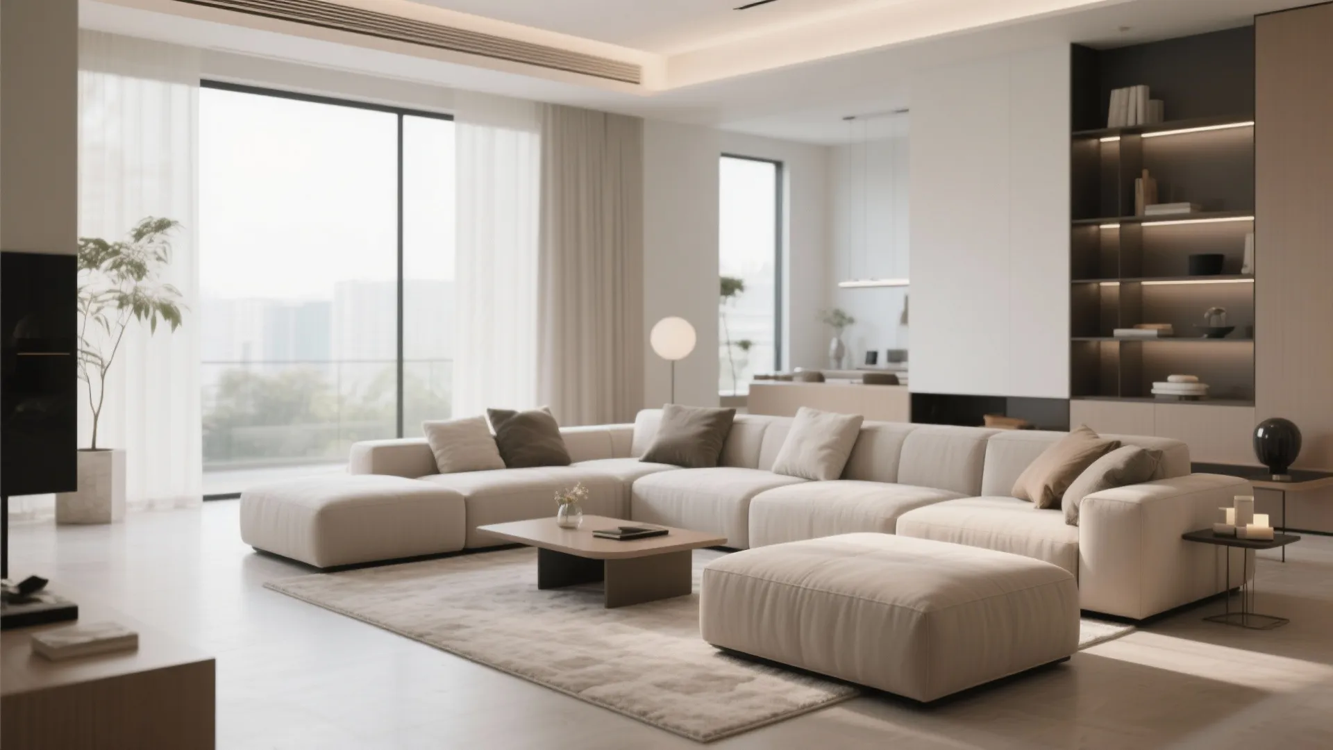 Living room with modular sofa in a social setup