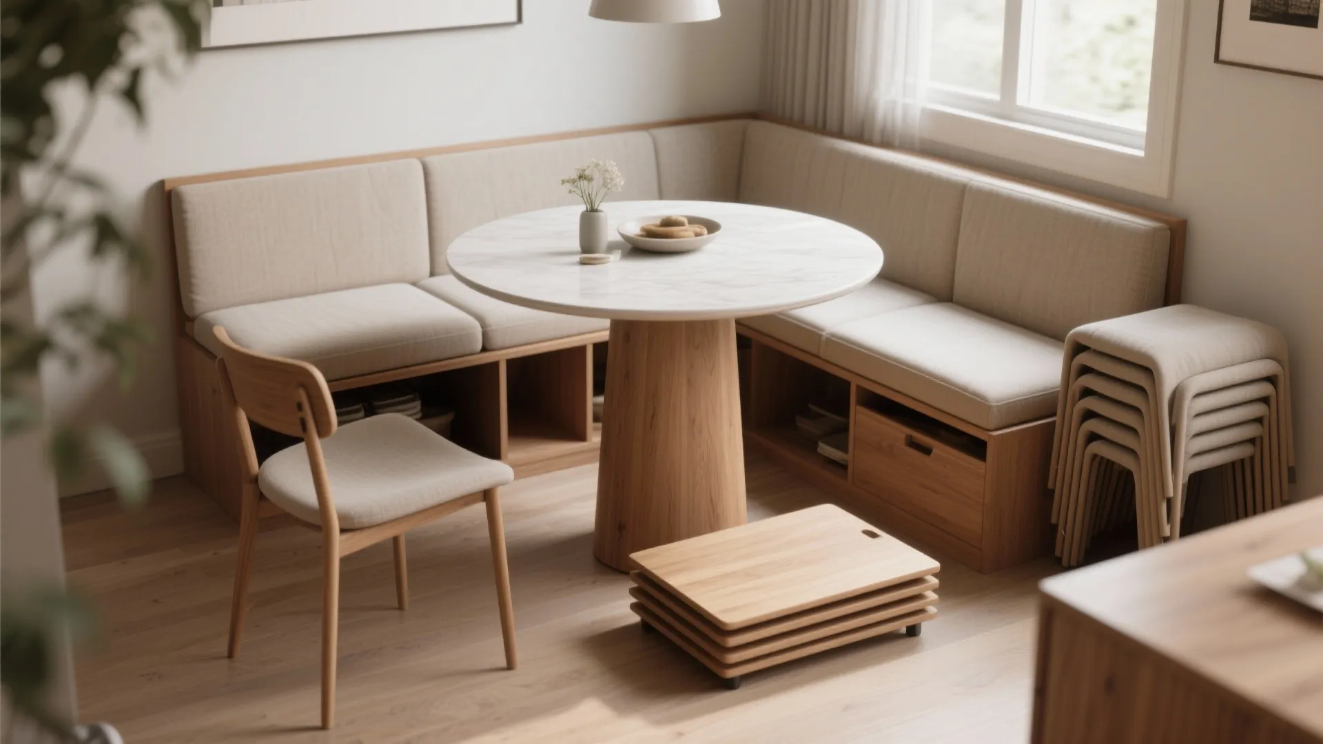 5. Flexible seating: benches, stackable chairs, and leaves