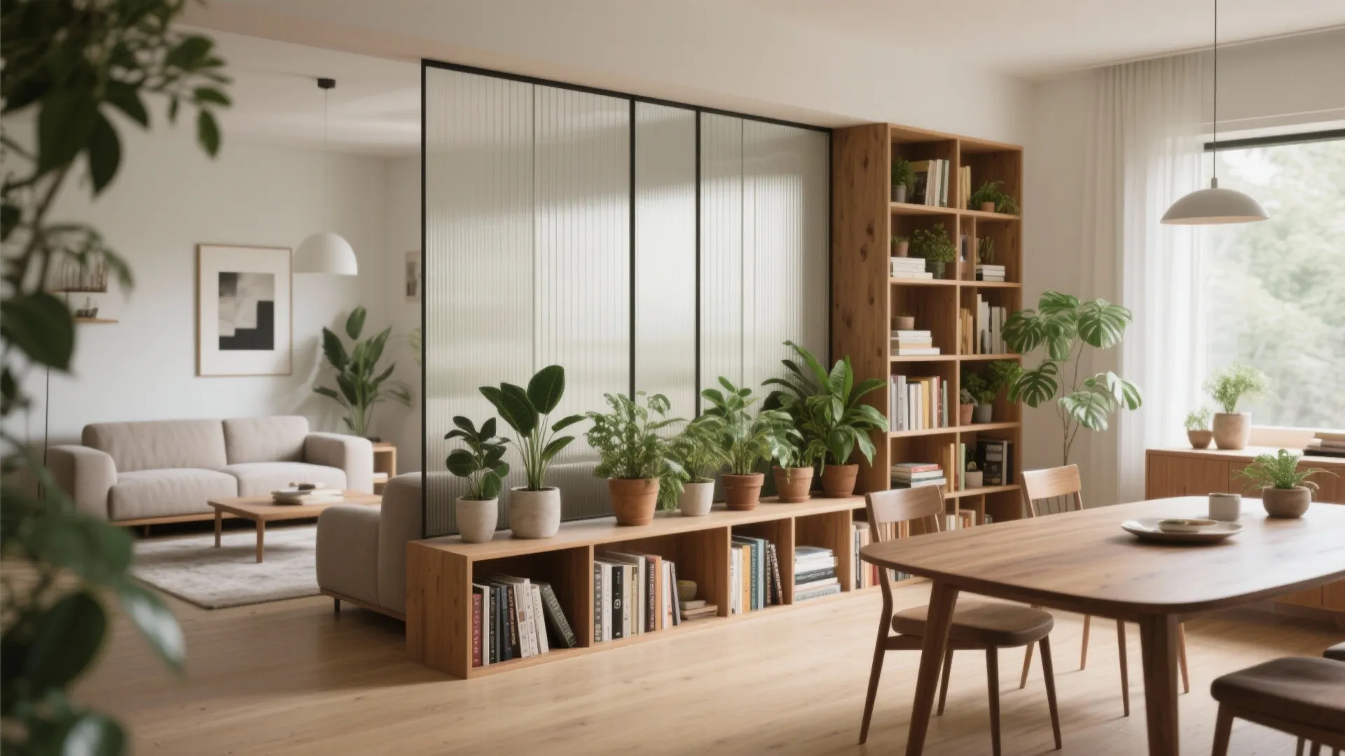 5. Build flexible separation — shelving, screens, or smart storage