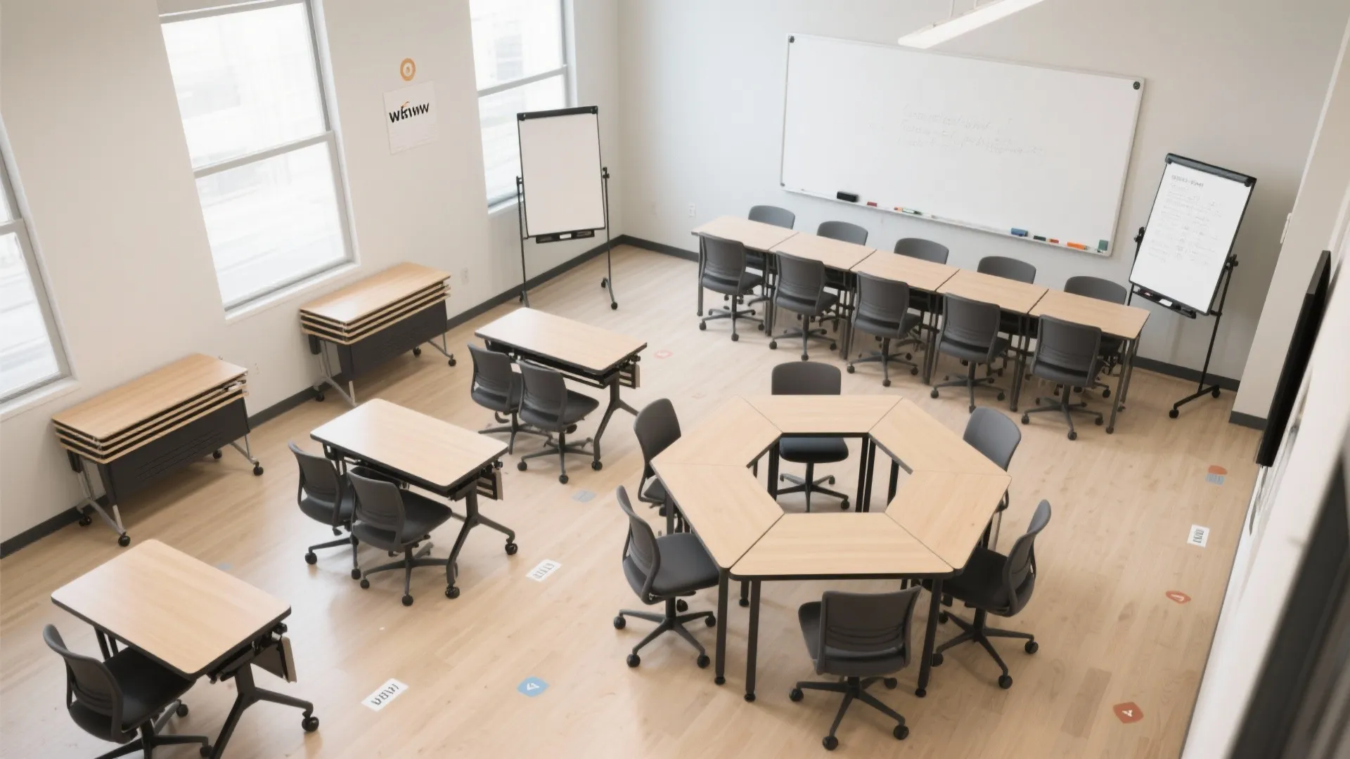 Flexible layouts: foldable tables and mobile whiteboards