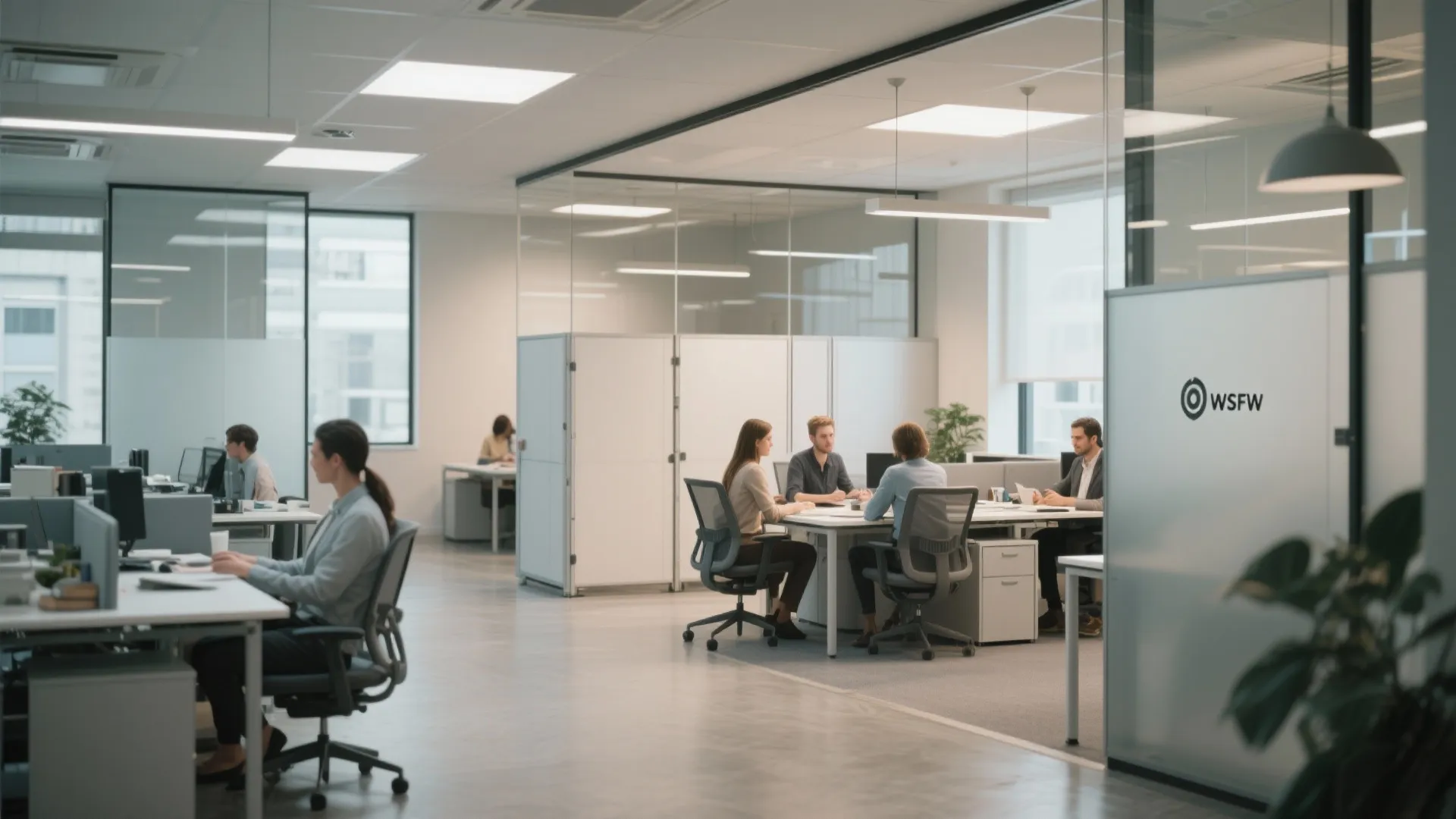 Small office with movable desks and partitions