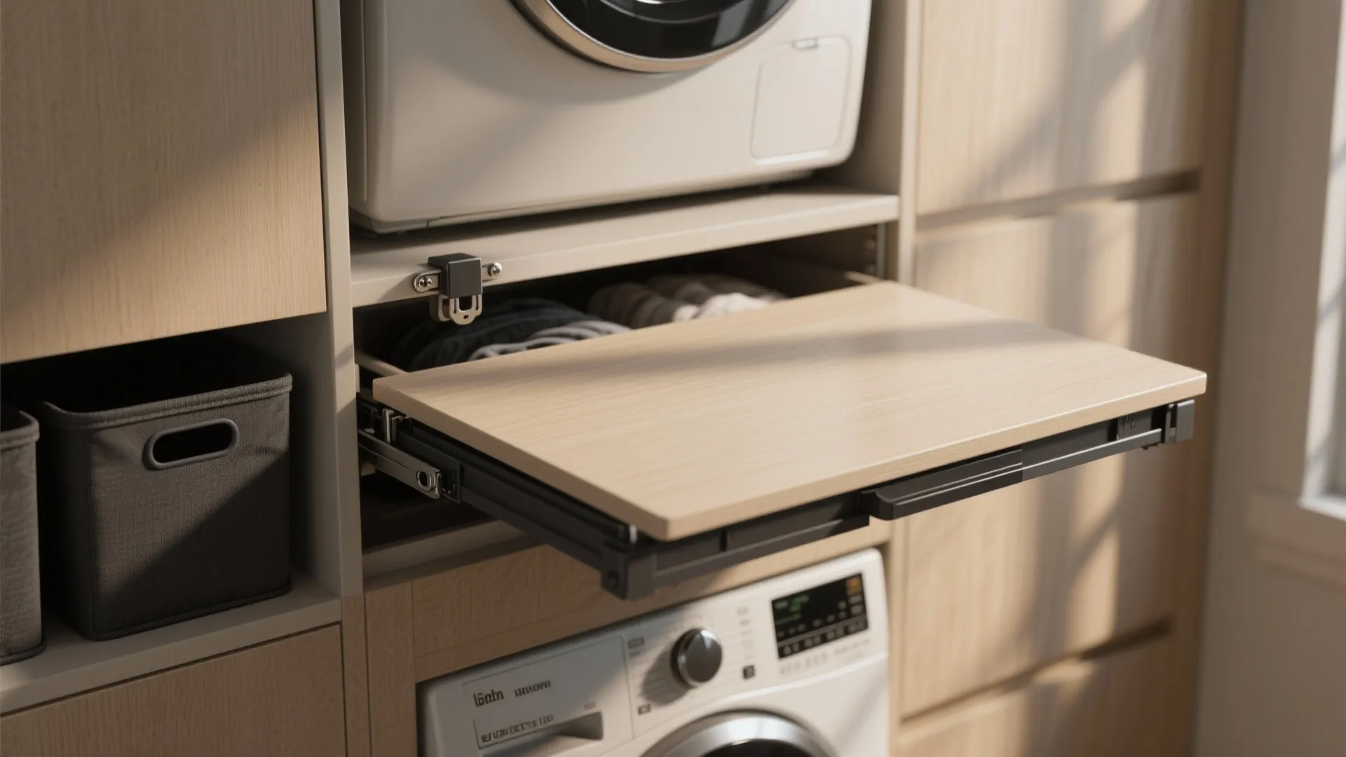 4. Flip-down folding station and hidden hampers