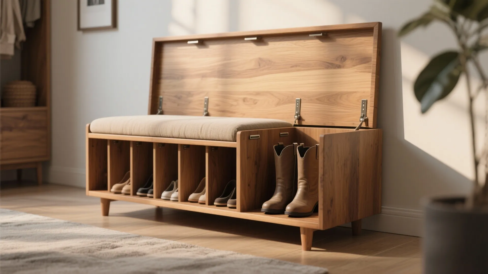 1. Flip-up Bench with Hidden Cubbies