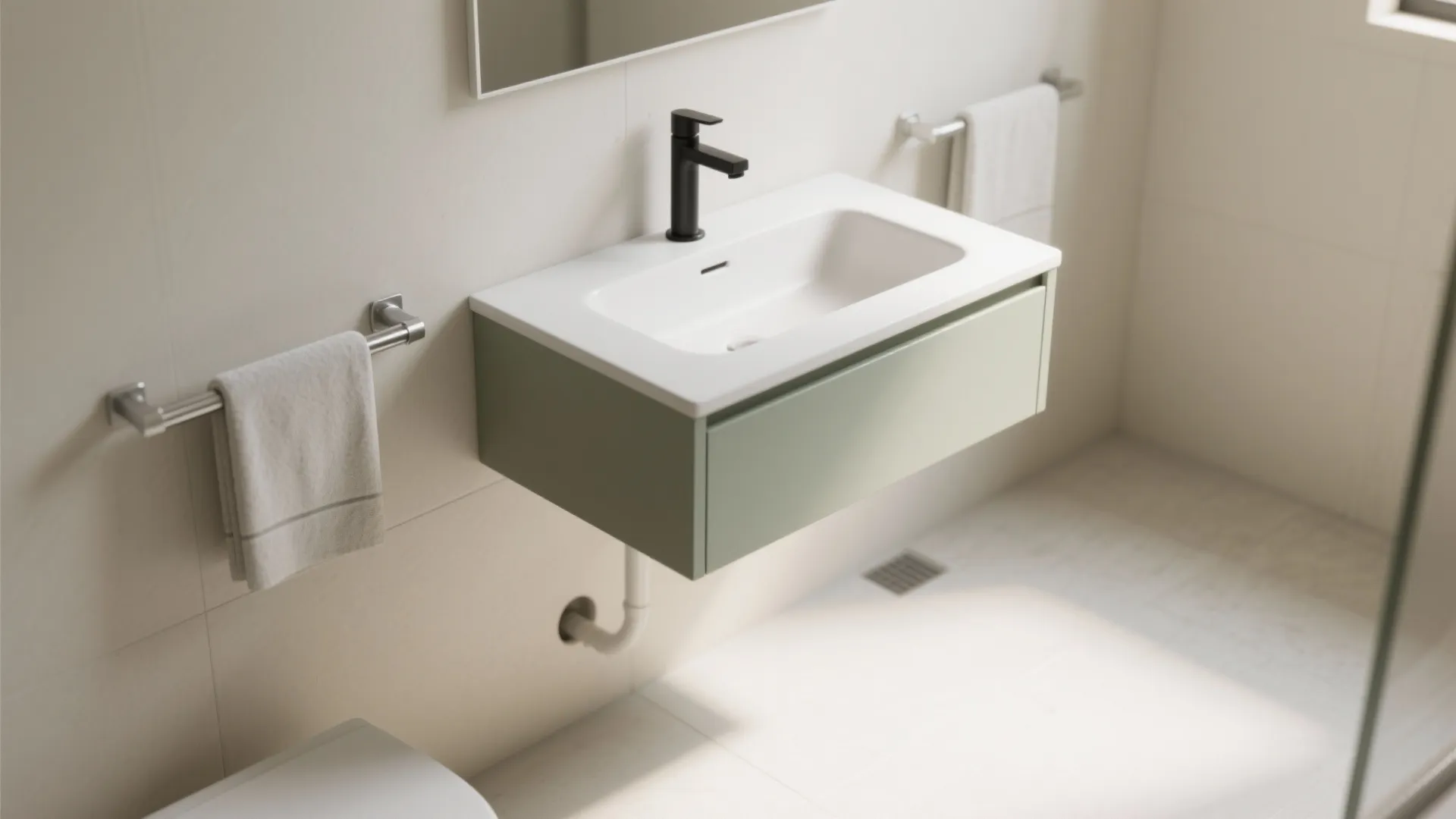 1) Float it: wall-mounted basin + airy storage