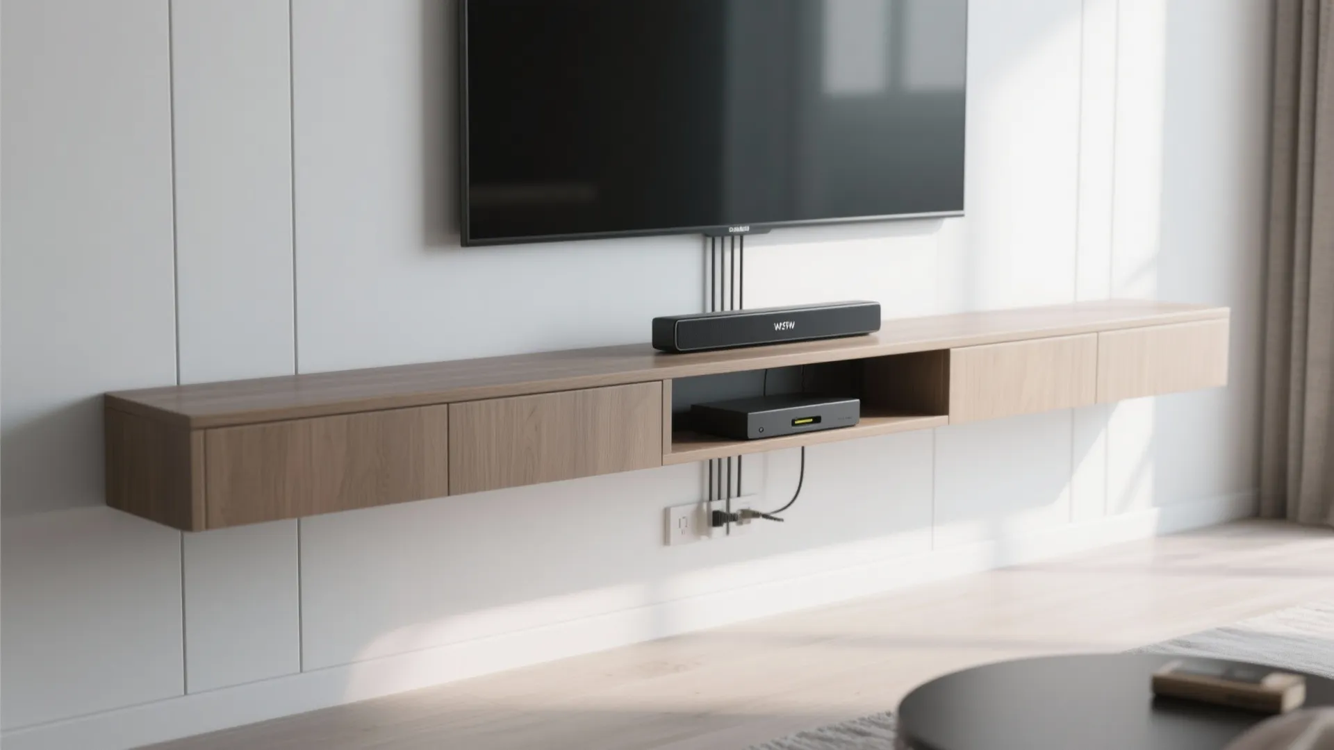 2) Floating Media Shelf + Concealed Cable Chase