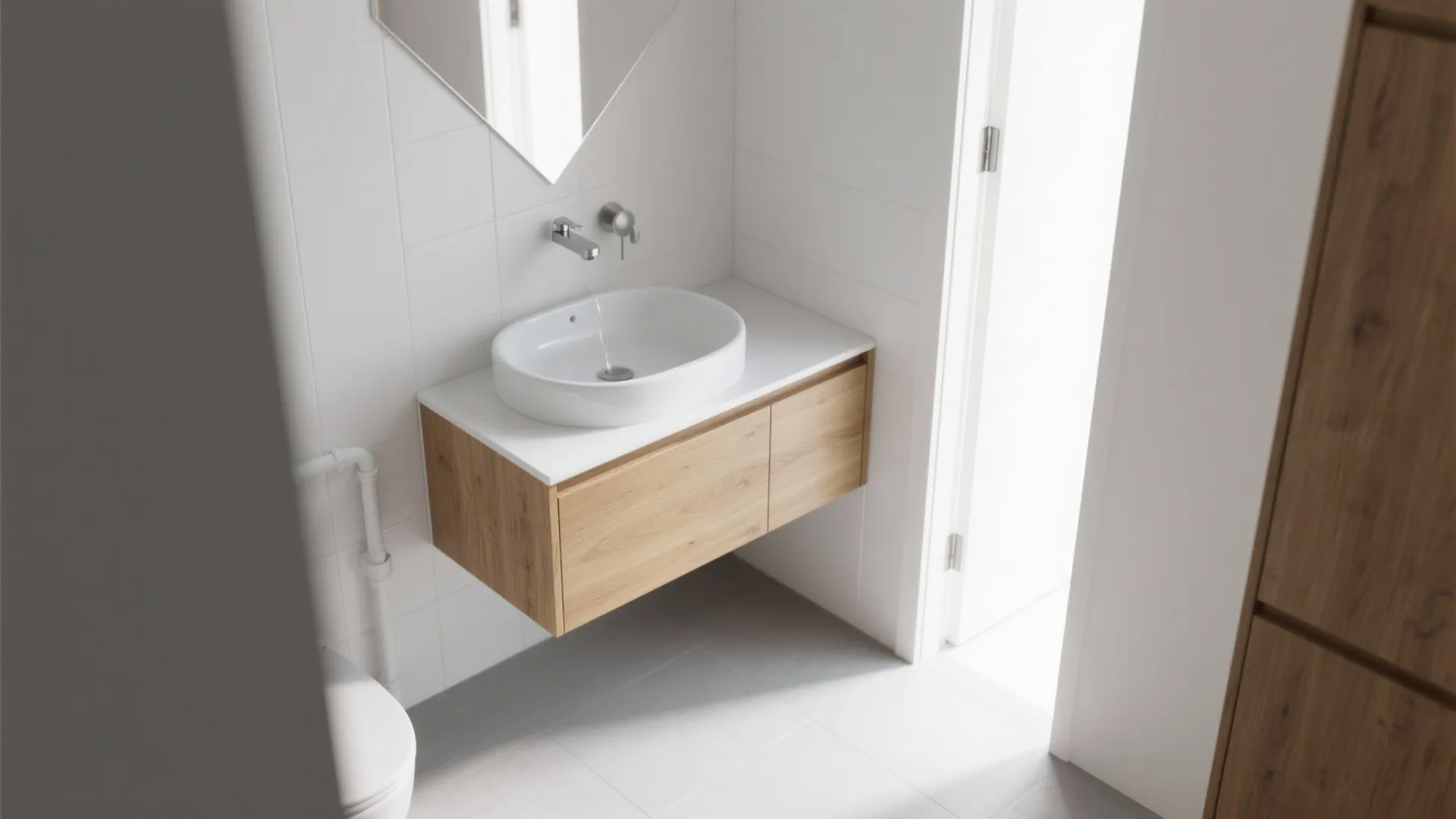 Floating Corner Vanity with a Semi‑Recessed Basin