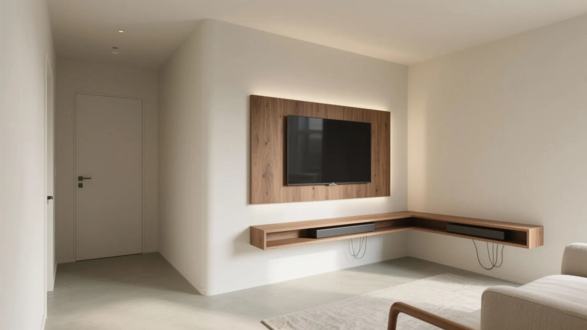 1) Minimal Floating Corner Media Wall