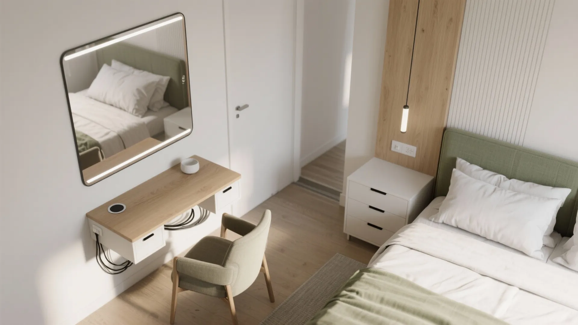 Floating Desk Wall That Doubles as a Vanity