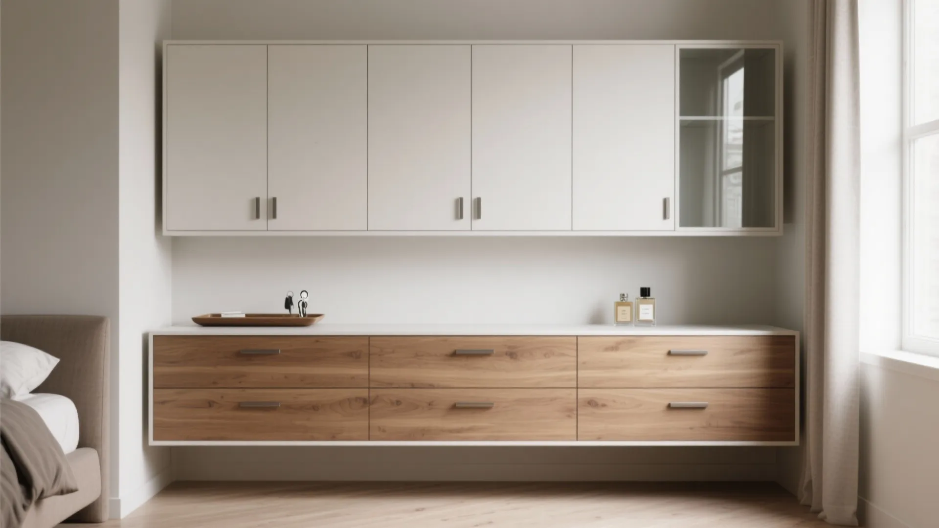 Floating wall cupboards above dressers