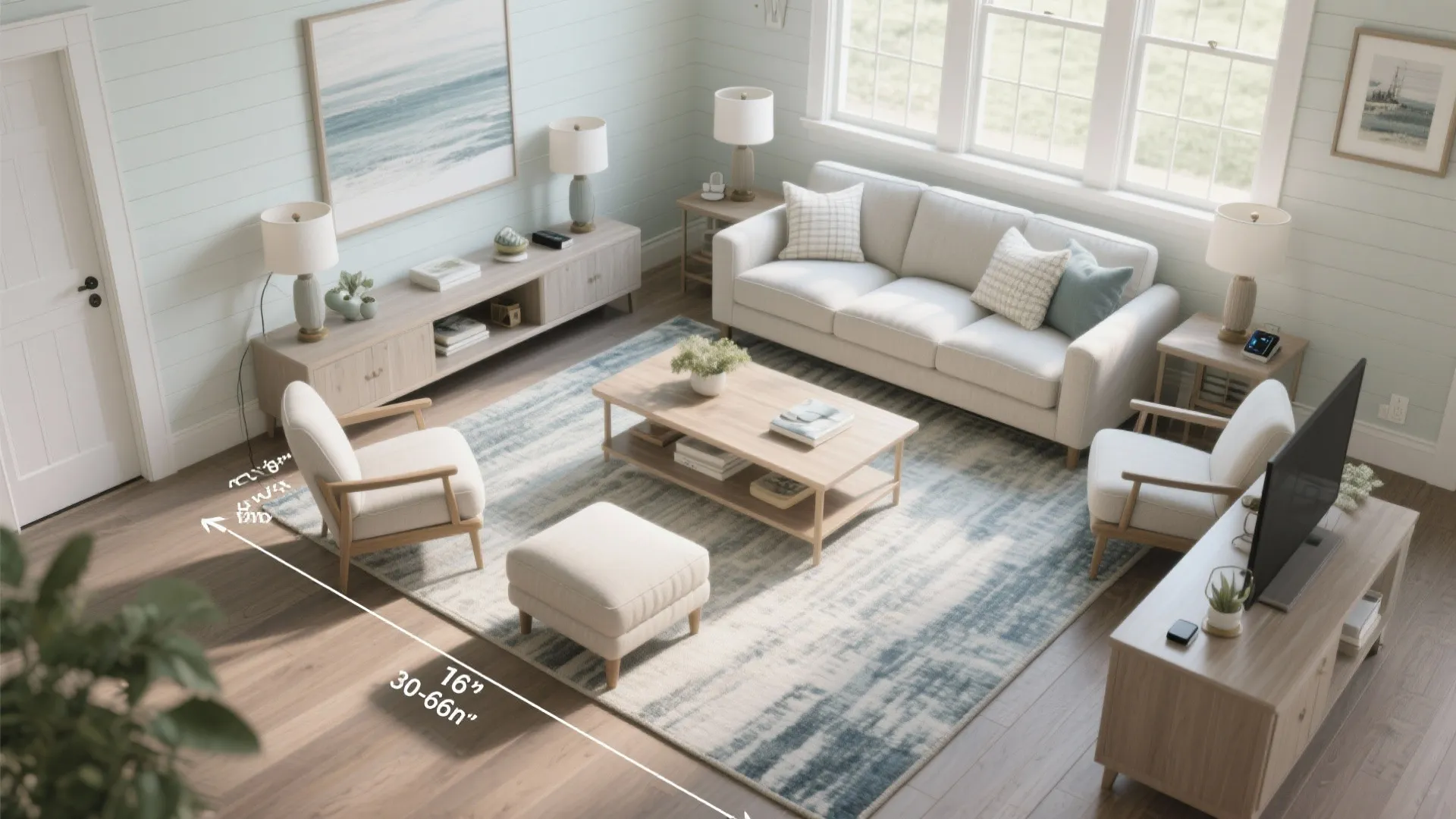 3) Float-and-glide furniture plan (no wall-hugging)