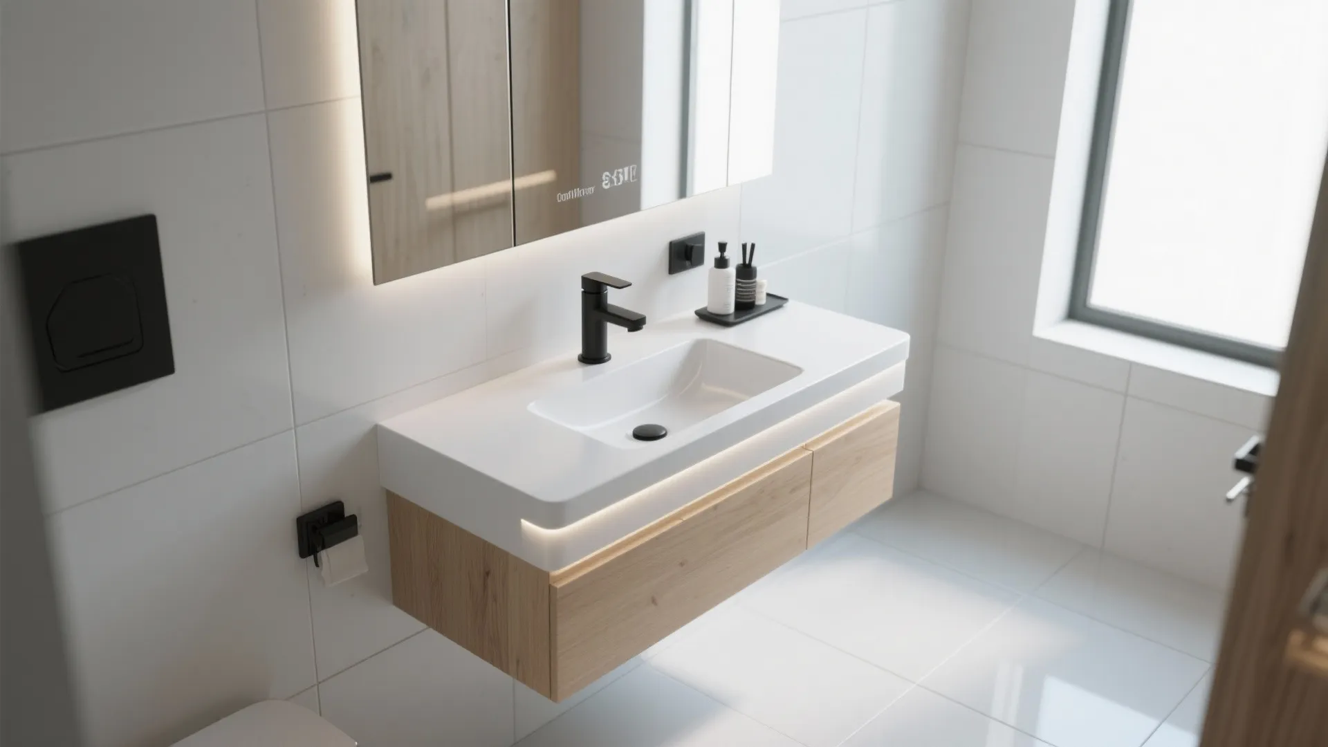 Floating vanity with an integrated sink