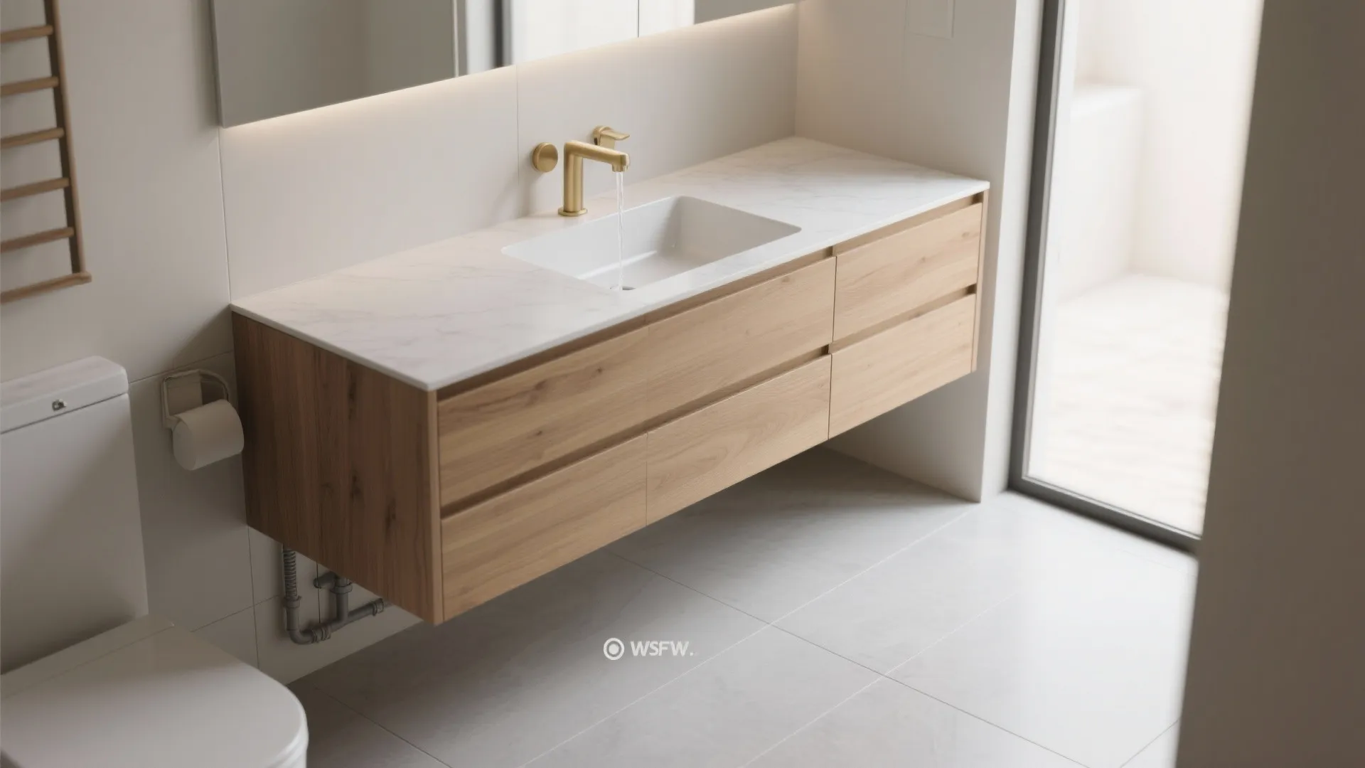 Floating Vanity + Integrated Basin for Airy Floors