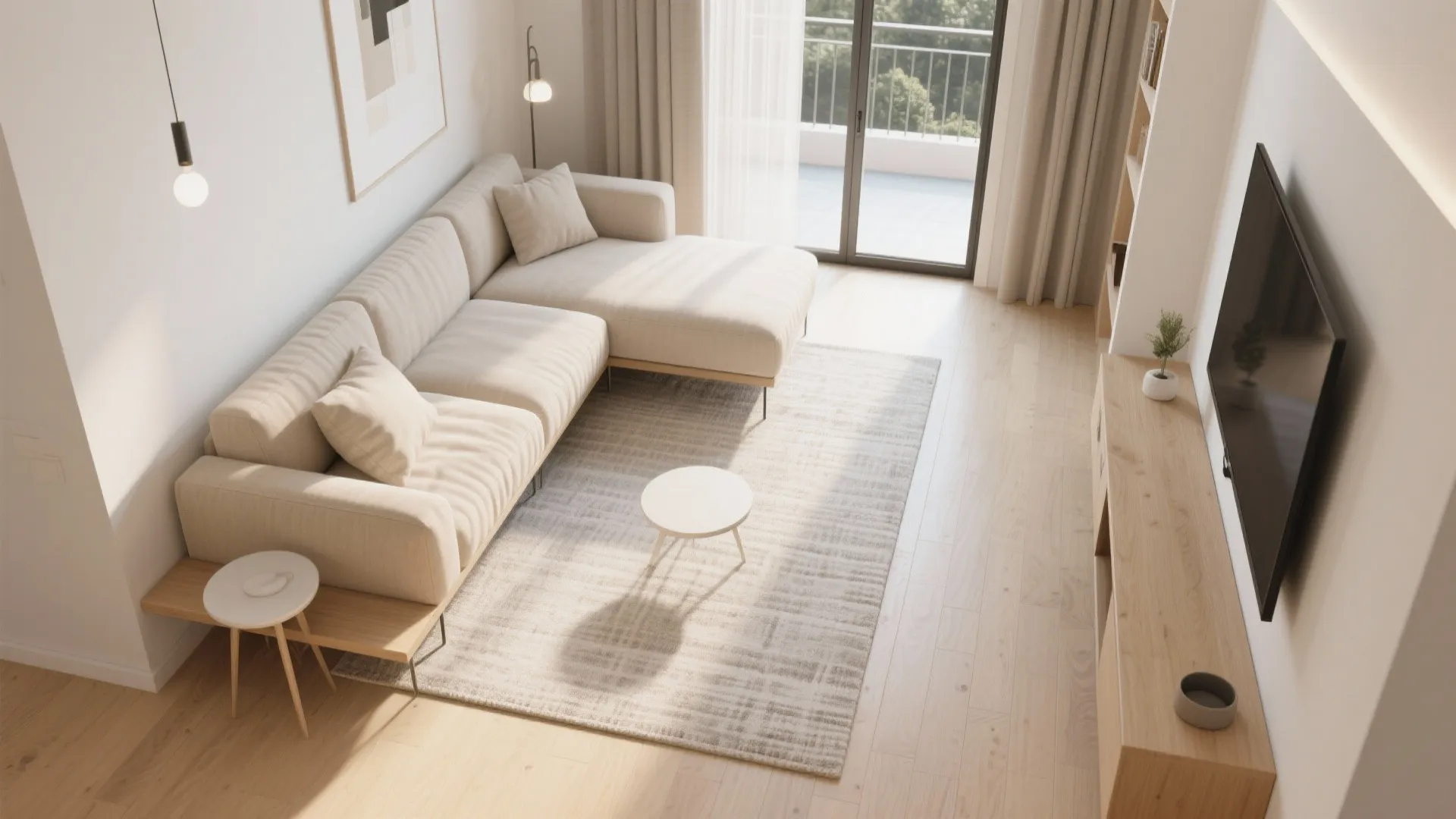 Float the L to zone your space (with a slim console)