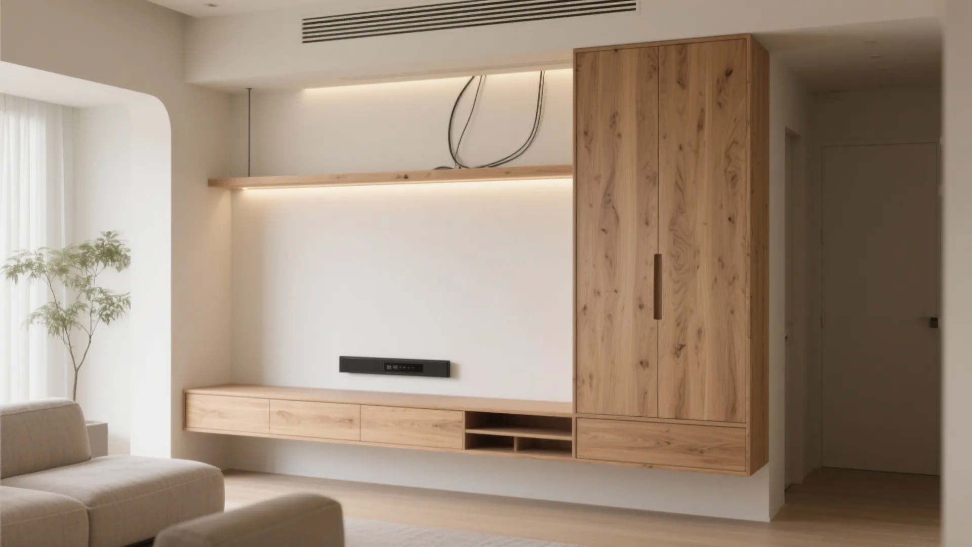 Floating Oak Media Wall