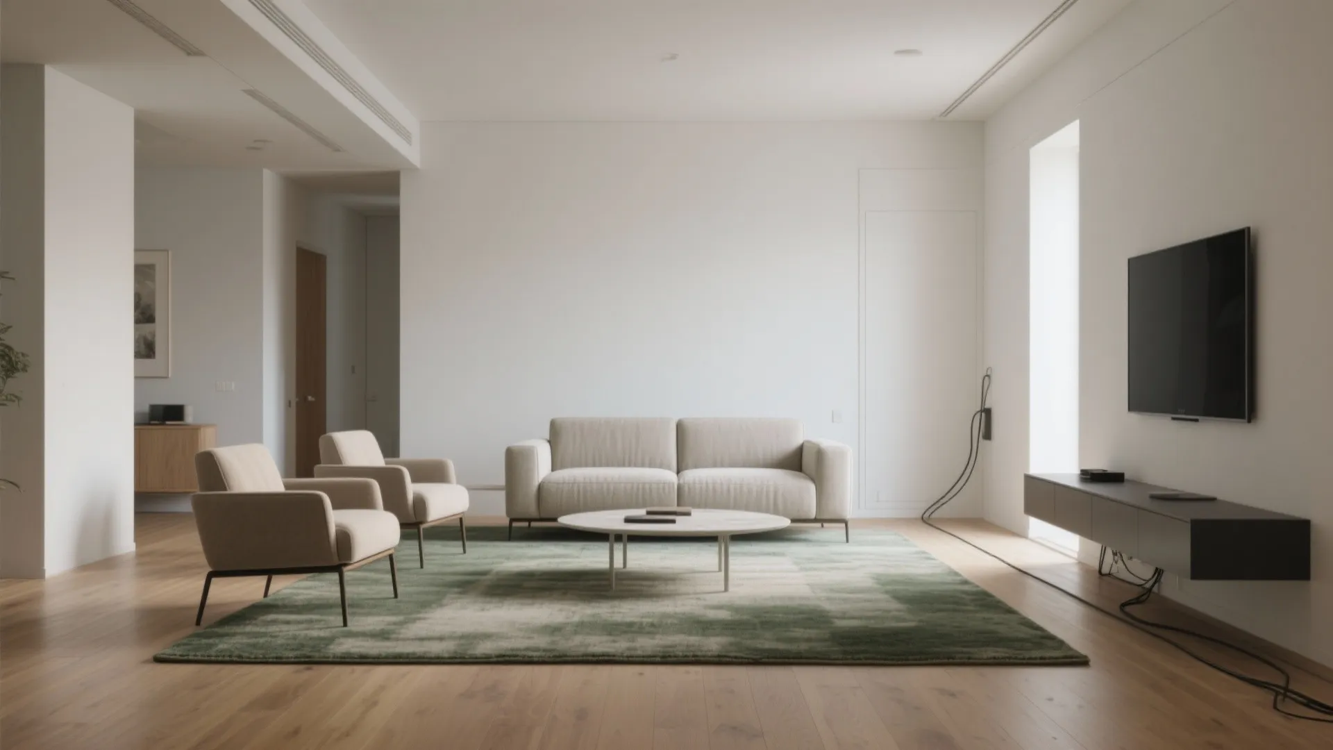 1) Floating furniture with clear pathways