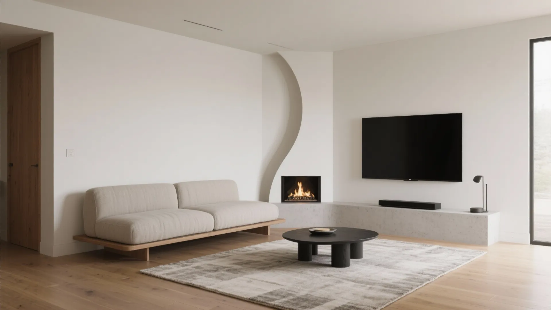 Float the sectional to honor the fireplace focal point