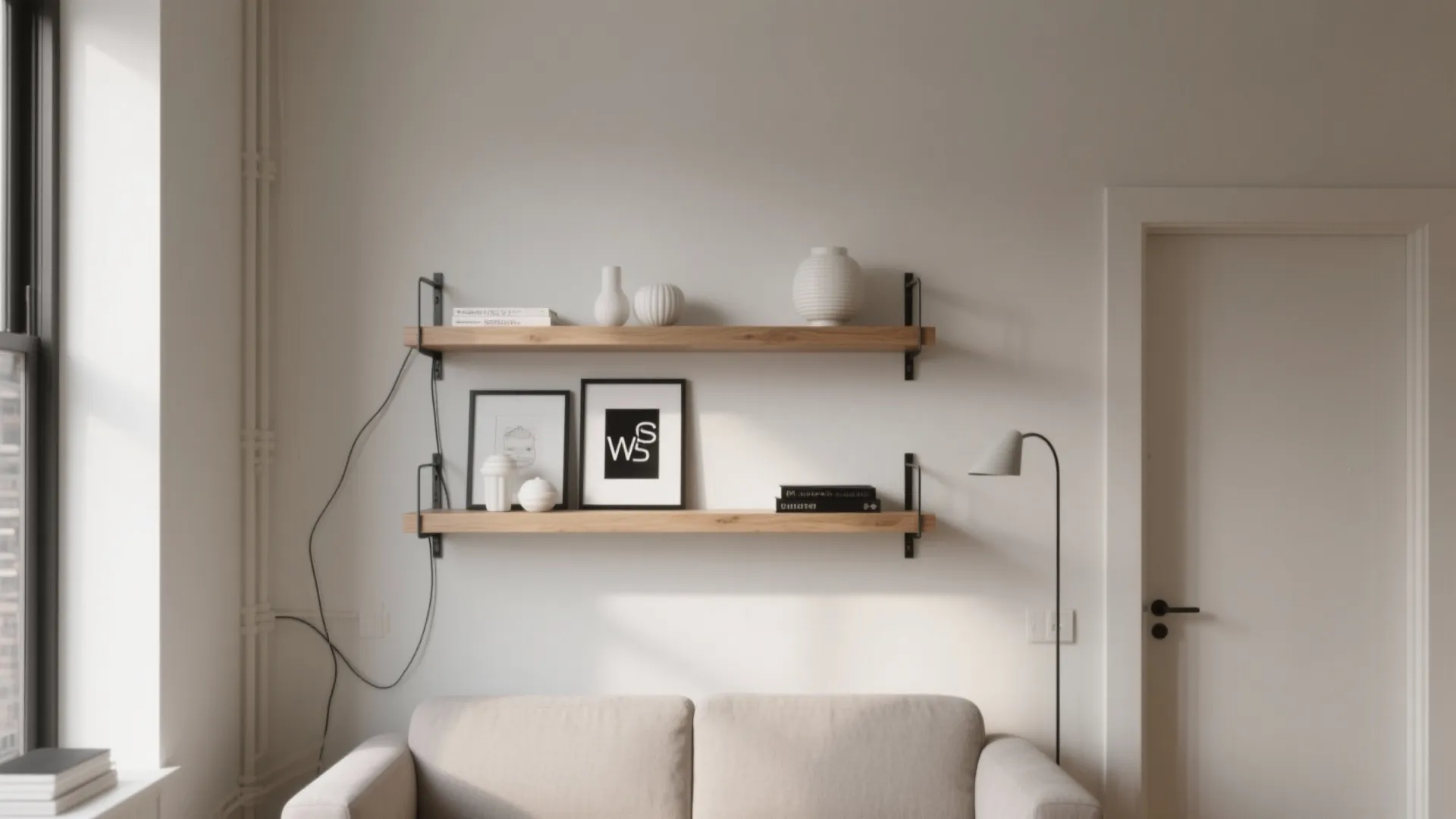 1) Slim Floating Shelves With Hidden Brackets