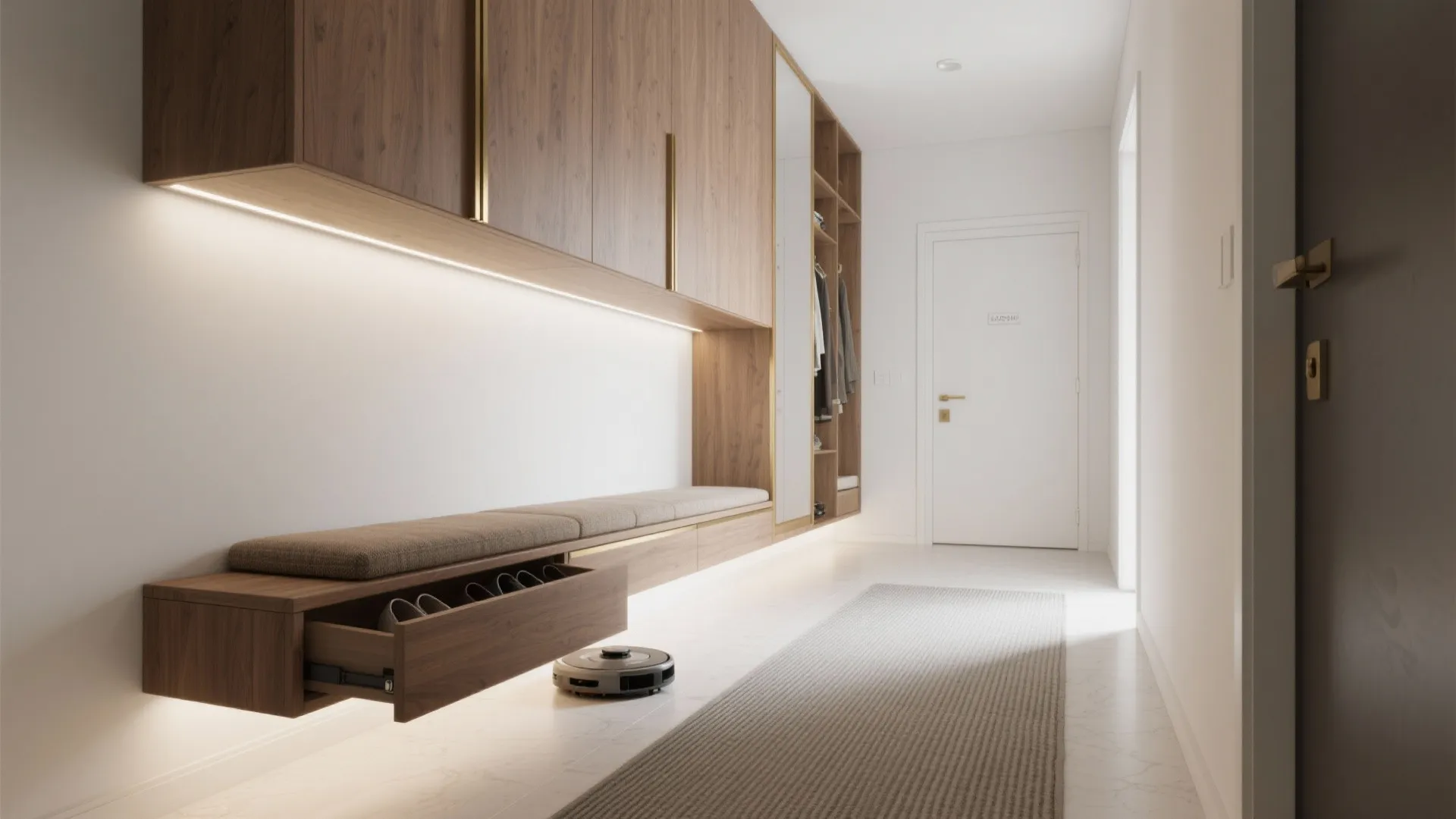 Floating Hall Unit With Hidden Shoe Storage